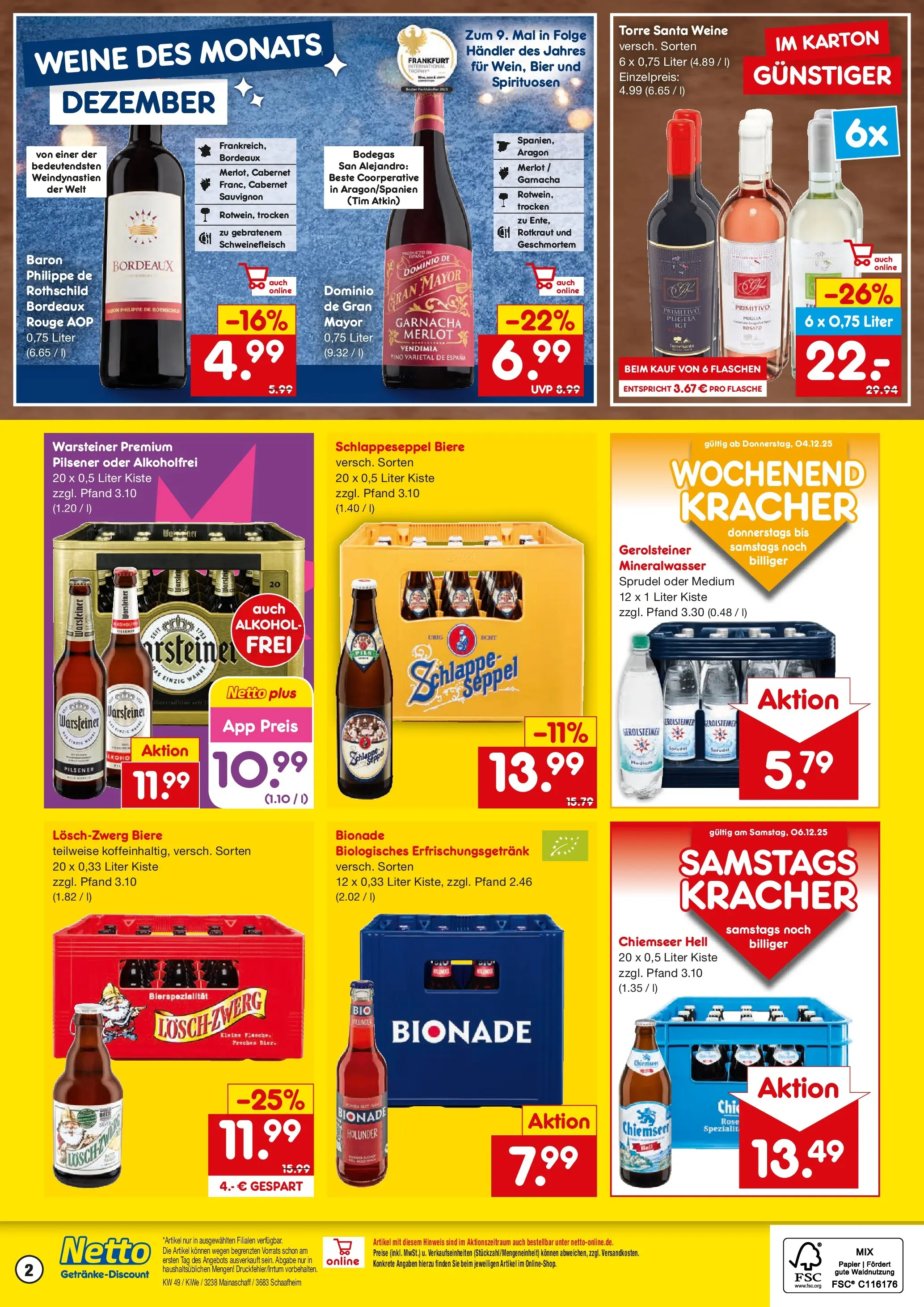 Netto Marken-Discount prospekt Schaafheim	 (ab 01.12.2025) » Angebote | Seite: 2 | Produkte: Bier, Merlot, Mineralwasser, Schweinefleisch