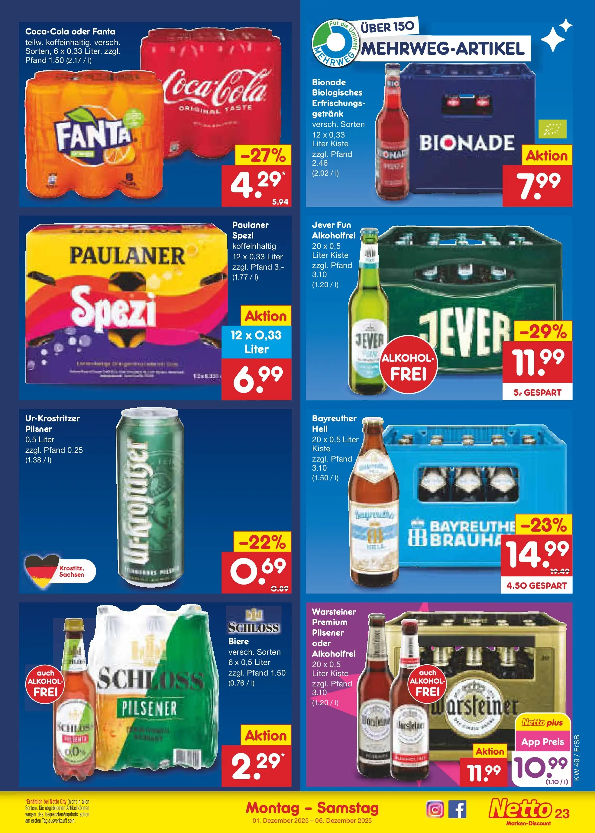Netto Marken-Discount prospekt Nordhausen	 (ab 30.11.2025) » Angebote | Seite: 29 | Produkte: Coca cola, Fanta, Bionade, Jever