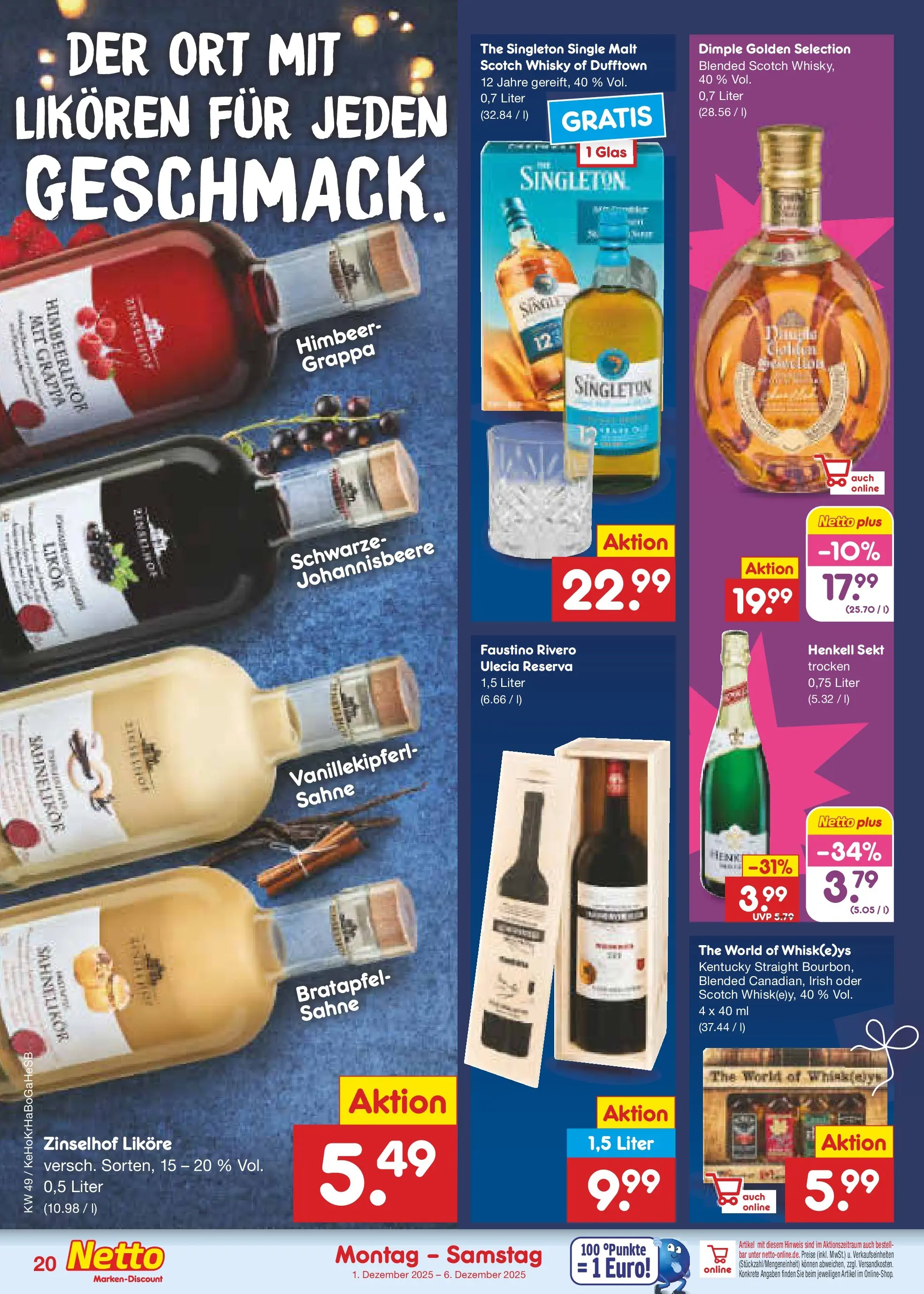 Netto Marken-Discount prospekt Braunschweig-Lamme (ab 01.12.2025) » Angebote | Seite: 22 | Produkte: Whisky, Sekt, Likör, Sahne Netto Marken-Discount prospekt Braunschweig-Lamme (ab 01.12.2025) » Angebote | Seite: 22 | Produkte: Whisky, Sekt, Likör, Sahne