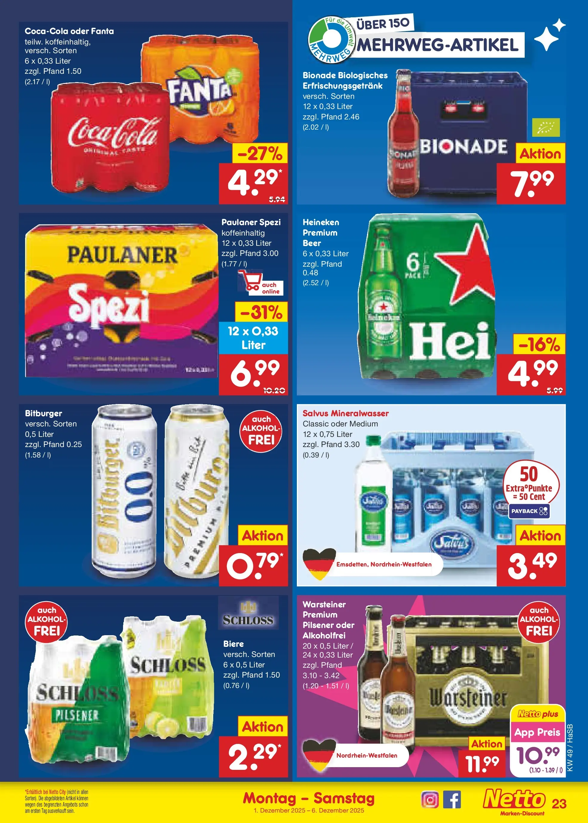 Netto Marken-Discount prospekt Schwerte-Geisecke	 (ab 01.12.2025) » Angebote | Seite: 25 | Produkte: Coca cola, Paulaner spezi, Bionade, Heineken