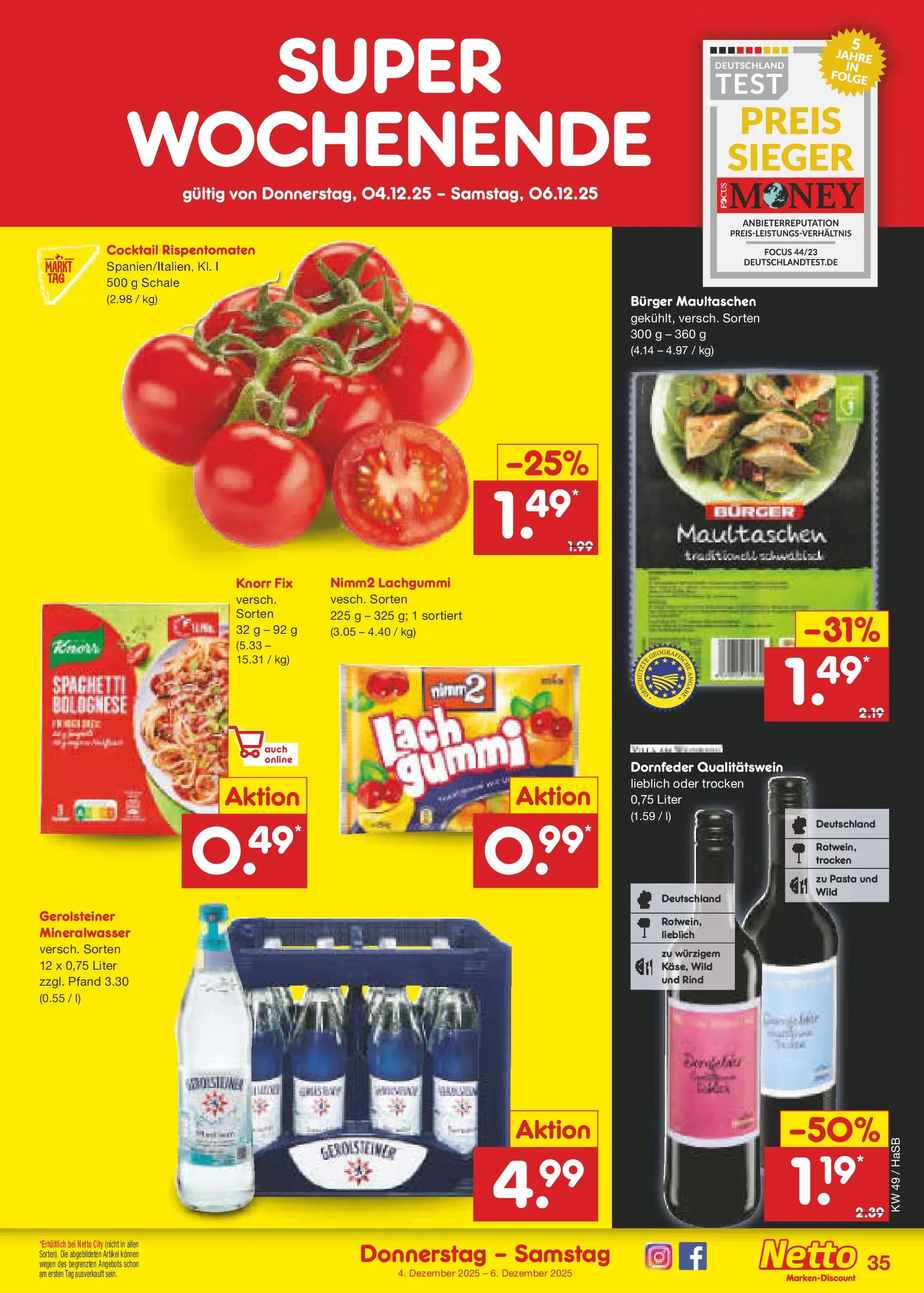 Netto Marken-Discount prospekt Schwerte-Geisecke	 (ab 01.12.2025) » Angebote | Seite: 37 | Produkte: Knorr fix, Burger, Knorr, Pasta