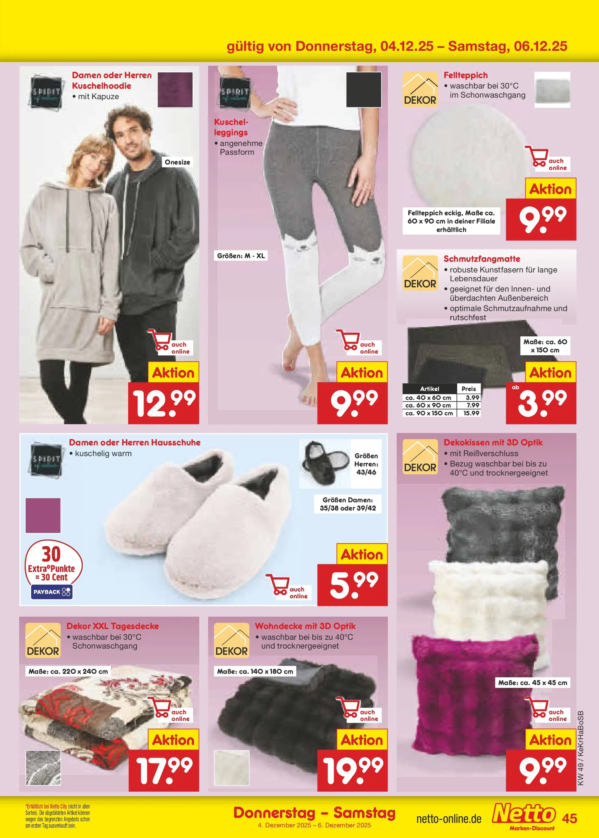 Netto Marken-Discount prospekt Schwerte-Geisecke	 (ab 01.12.2025) » Angebote | Seite: 48 | Produkte: Tagesdecke, Schmutzfangmatte, Leggings, Hausschuhe