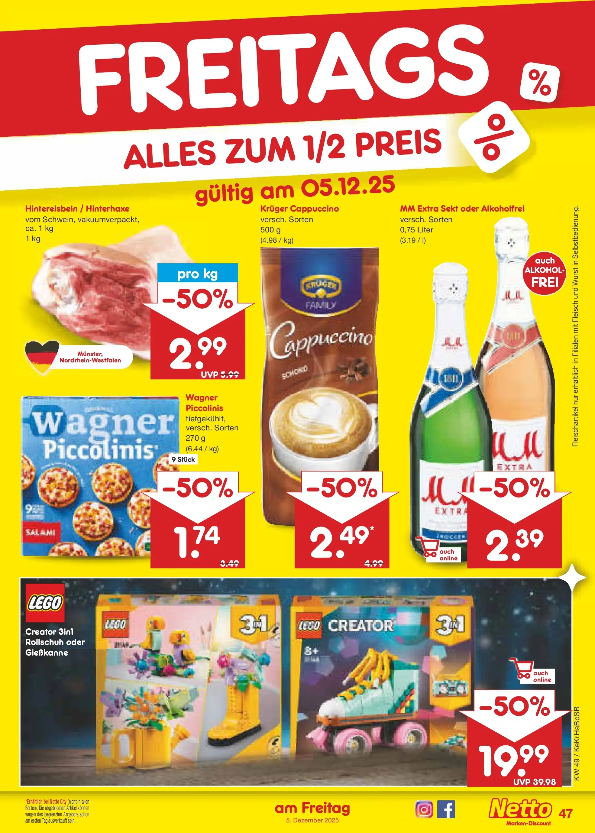 Netto Marken-Discount prospekt Schwerte-Geisecke	 (ab 01.12.2025) » Angebote | Seite: 50 | Produkte: Wurst, Piccolinis, Salami, Kruger cappuccino