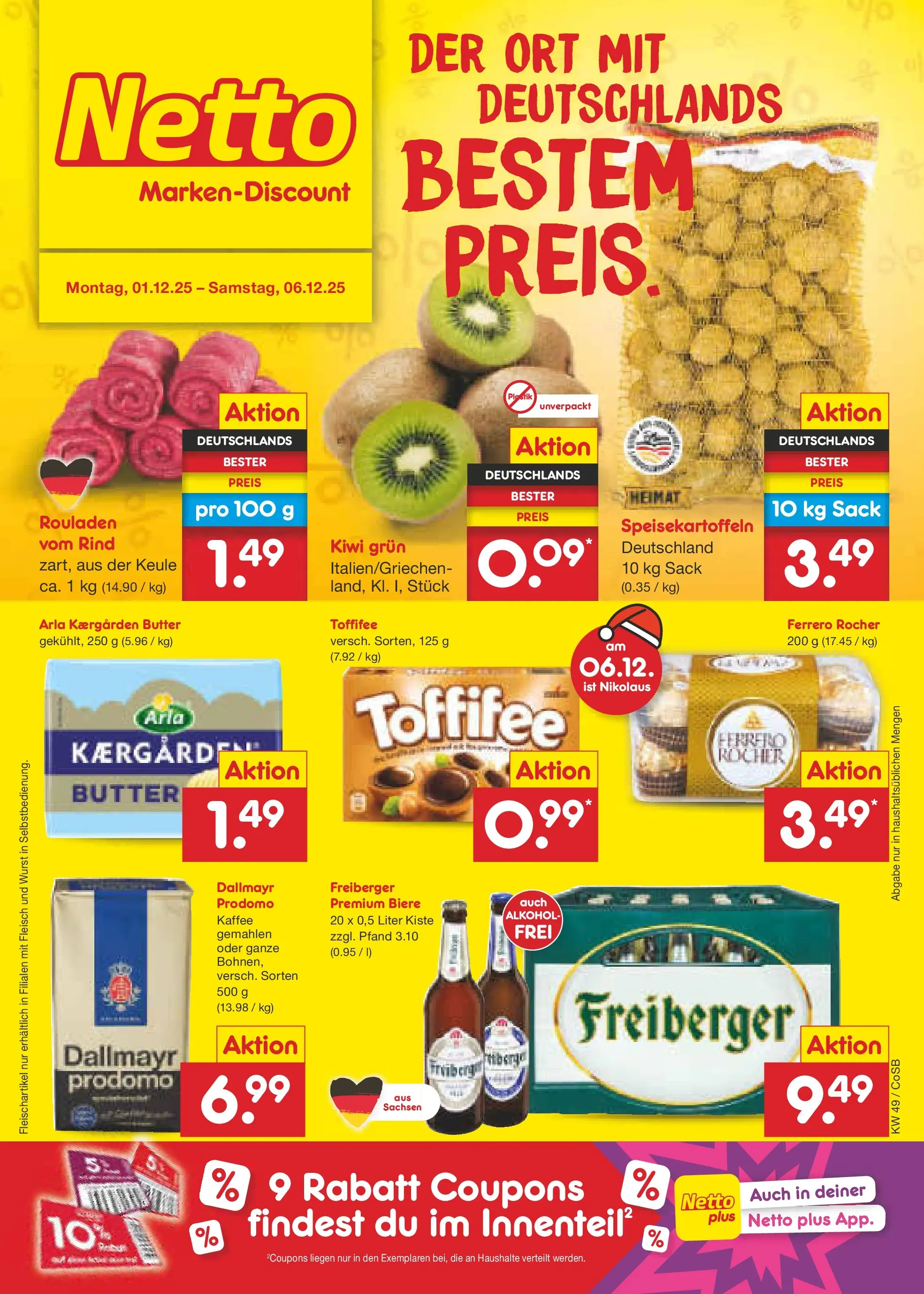 Netto Marken-Discount prospekt Kloster Lehnin	 (ab 01.12.2025) » Angebote | Seite: 1 | Produkte: Ferrero rocher, Butter, Kaffee, Fleisch