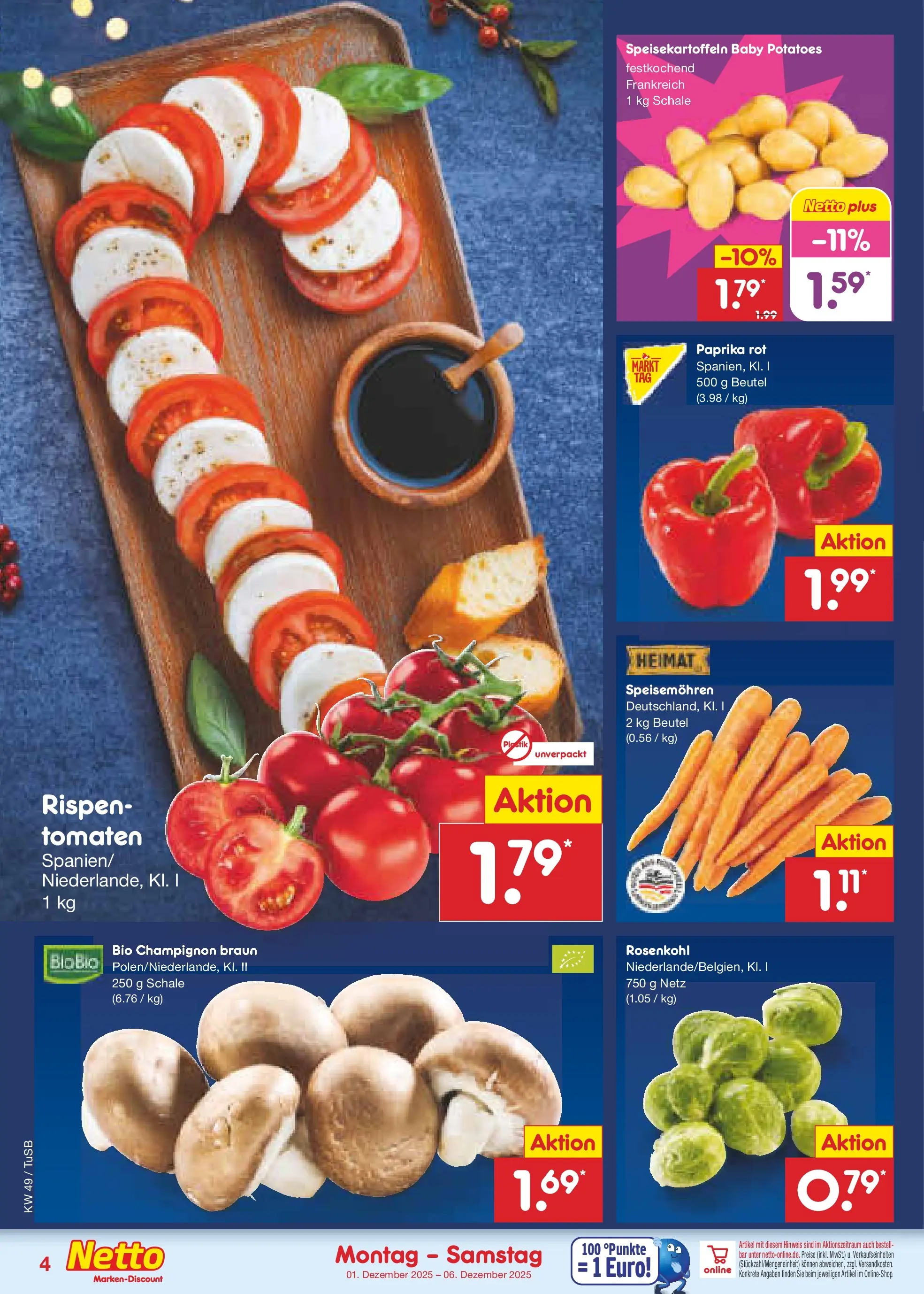 Netto Marken-Discount prospekt Calw-Stammheim	 (ab 30.11.2025) » Angebote | Seite: 4 | Produkte: Paprika rot, Tomaten, Paprika