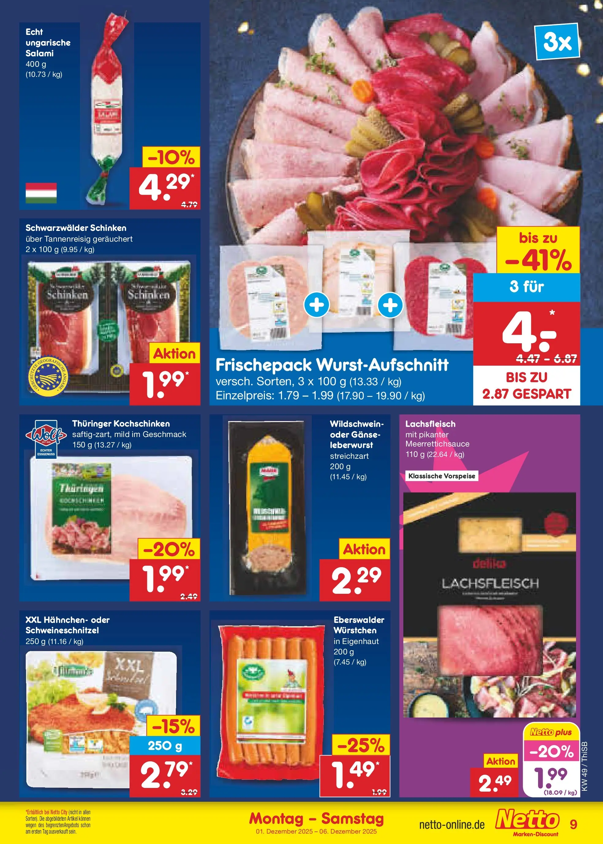 Netto Marken-Discount prospekt Pirna	 (ab 30.11.2025) » Angebote | Seite: 9 | Produkte: Hahnchen, Salami, Schinken