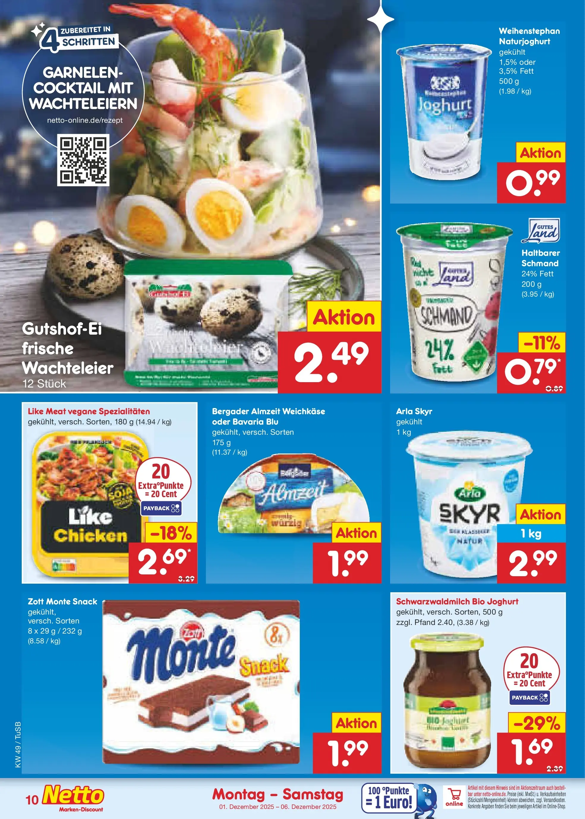 Netto Marken-Discount prospekt Calw-Stammheim	 (ab 30.11.2025) » Angebote | Seite: 10 | Produkte: Joghurt, Garnelen, Skyr, Like meat