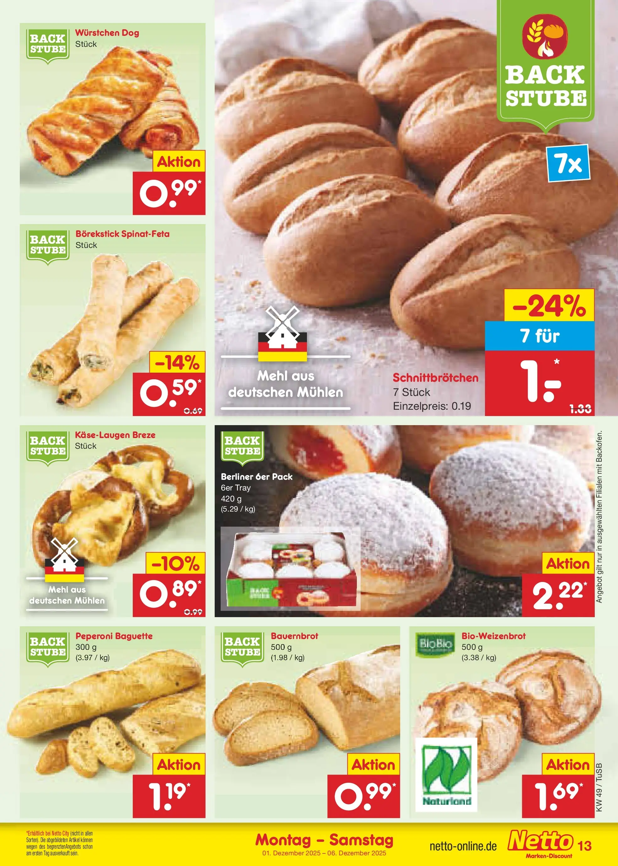 Netto Marken-Discount prospekt Calw-Stammheim	 (ab 30.11.2025) » Angebote | Seite: 13 | Produkte: Berliner, Mehl, Baguette