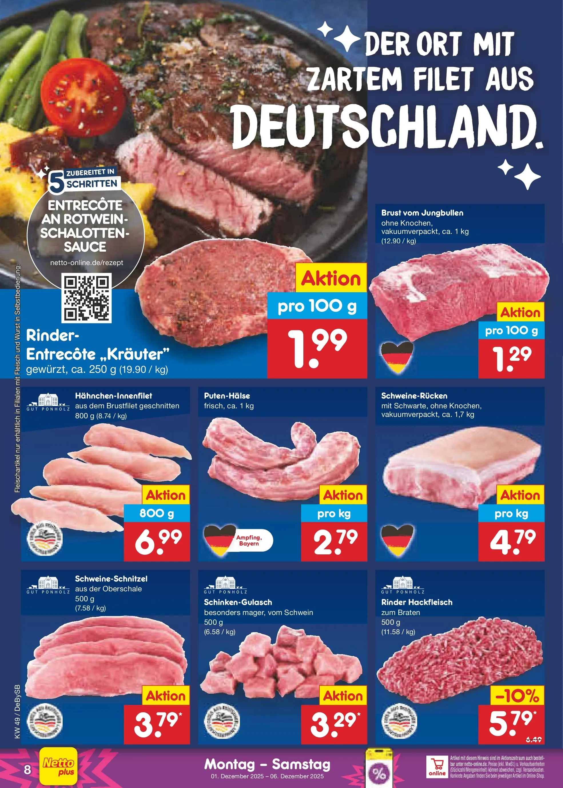 Netto Marken-Discount prospekt Thierhaupten	 (ab 30.11.2025) » Angebote | Seite: 8 | Produkte: Entrecote, Wurst, Schweinerucken, Fleisch