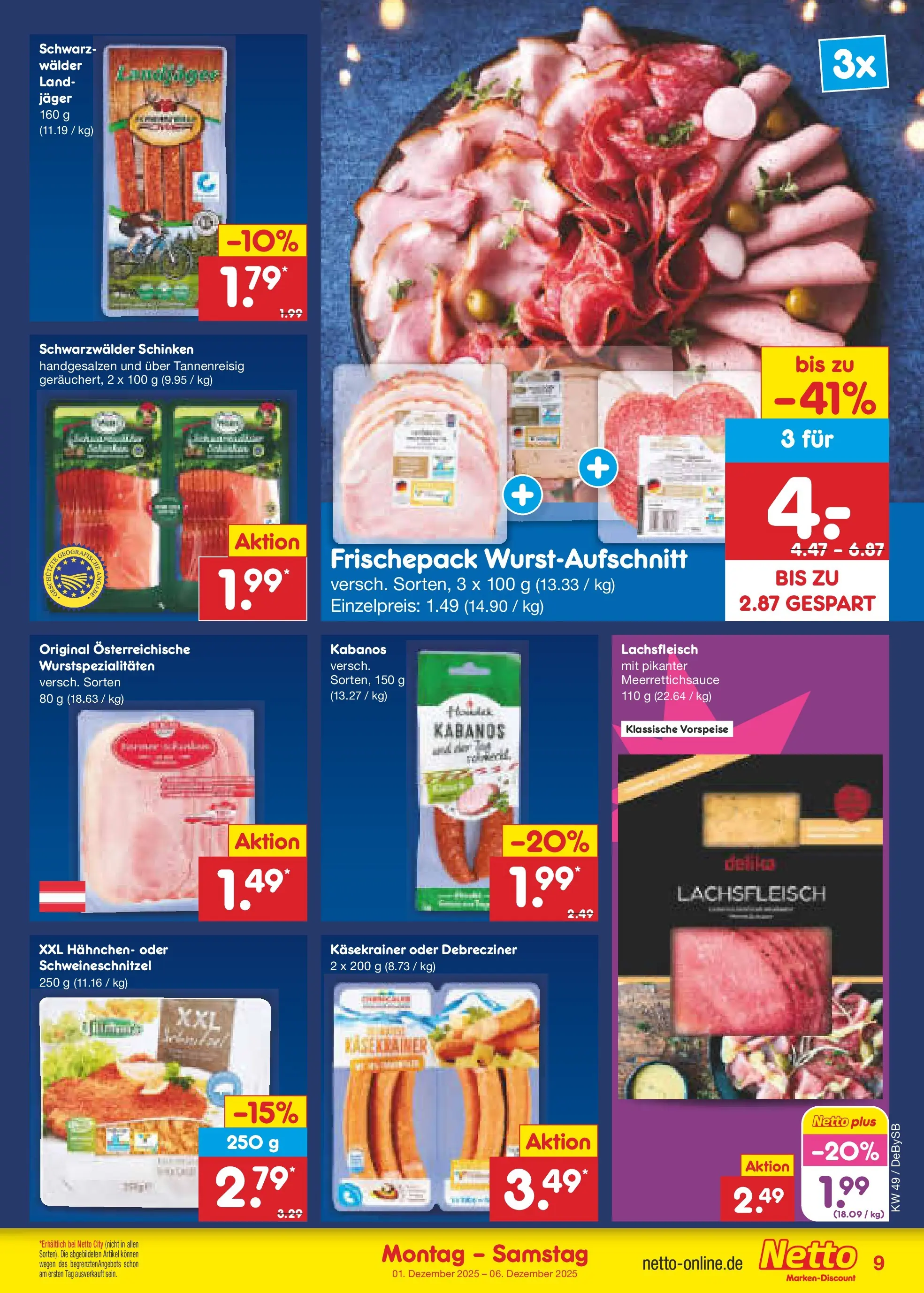 Netto Marken-Discount prospekt Thierhaupten	 (ab 30.11.2025) » Angebote | Seite: 9 | Produkte: Hahnchen, Käsekrainer, Schinken