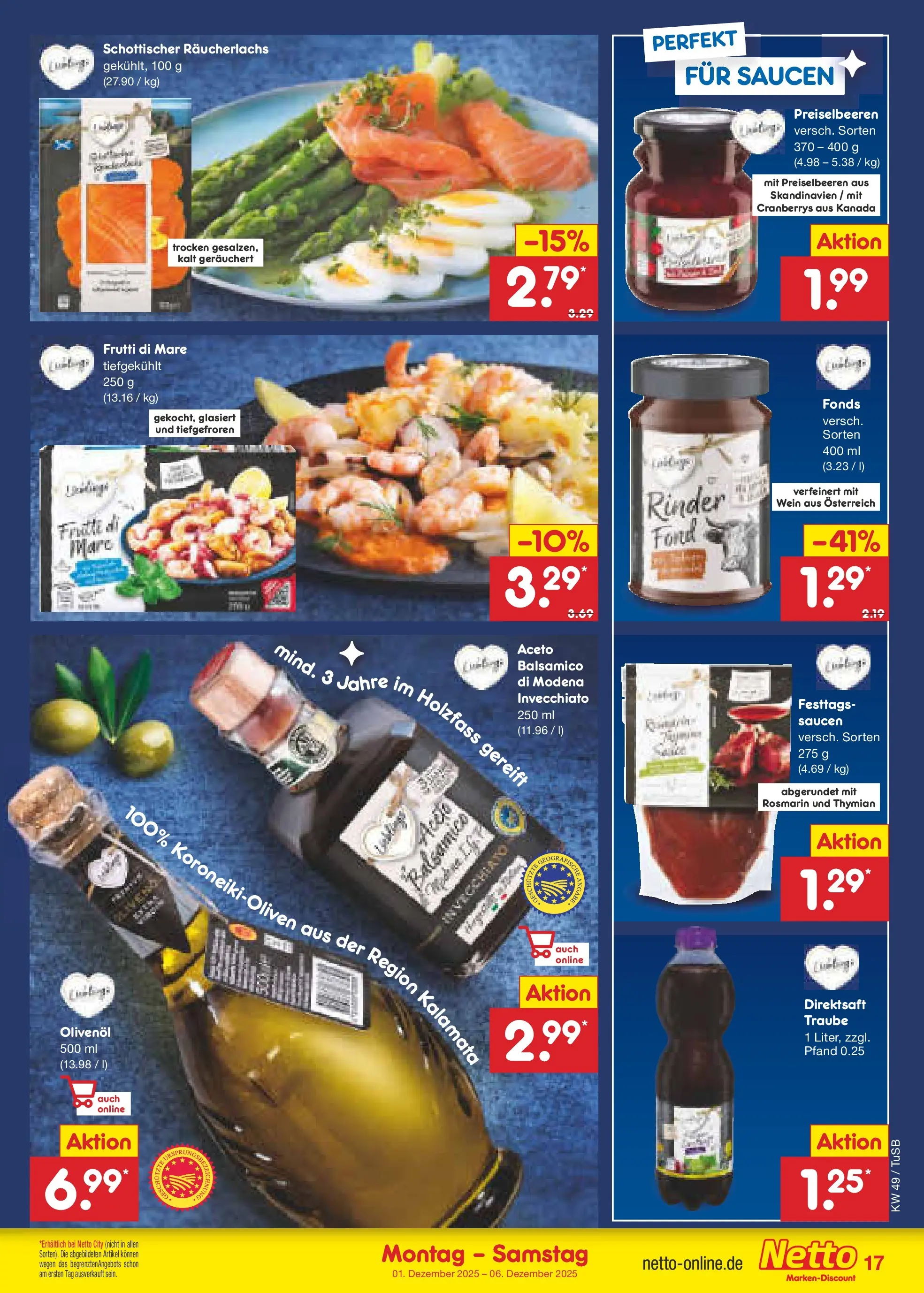 Netto Marken-Discount prospekt Calw-Stammheim	 (ab 30.11.2025) » Angebote | Seite: 19 | Produkte: Balsamico, Olivenol, Räucherlachs, Wein