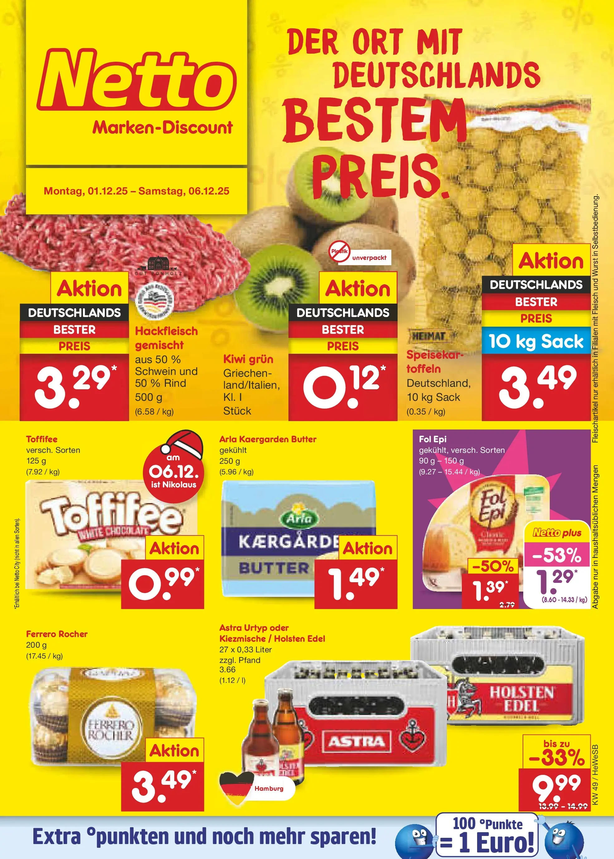 Netto Marken-Discount prospekt Brietlingen	 (ab 01.12.2025) » Angebote | Seite: 1 | Produkte: Ferrero rocher, Holsten, Toffifee, Fleisch