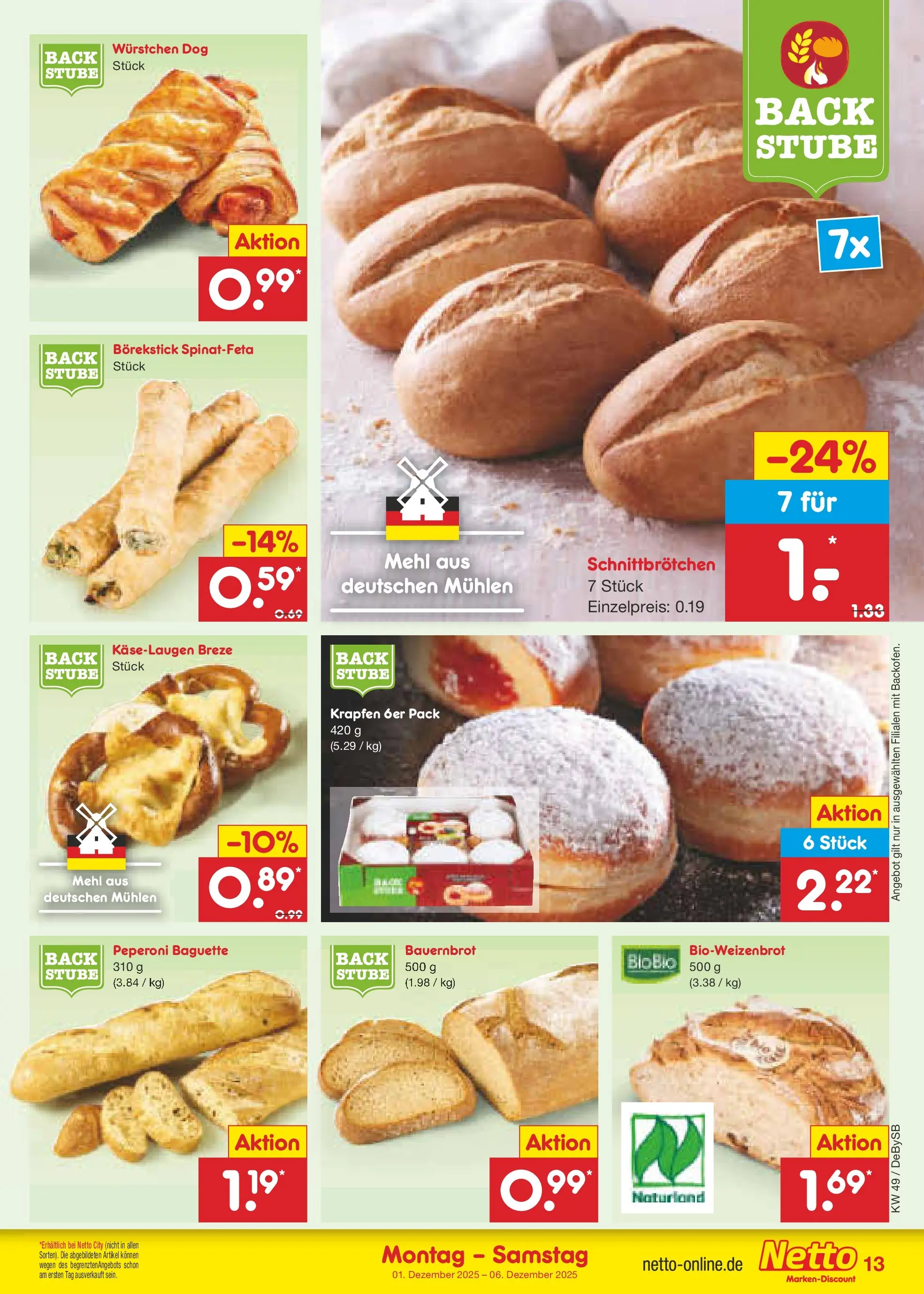Netto Marken-Discount prospekt Thierhaupten	 (ab 30.11.2025) » Angebote | Seite: 13 | Produkte: Mehl, Baguette
