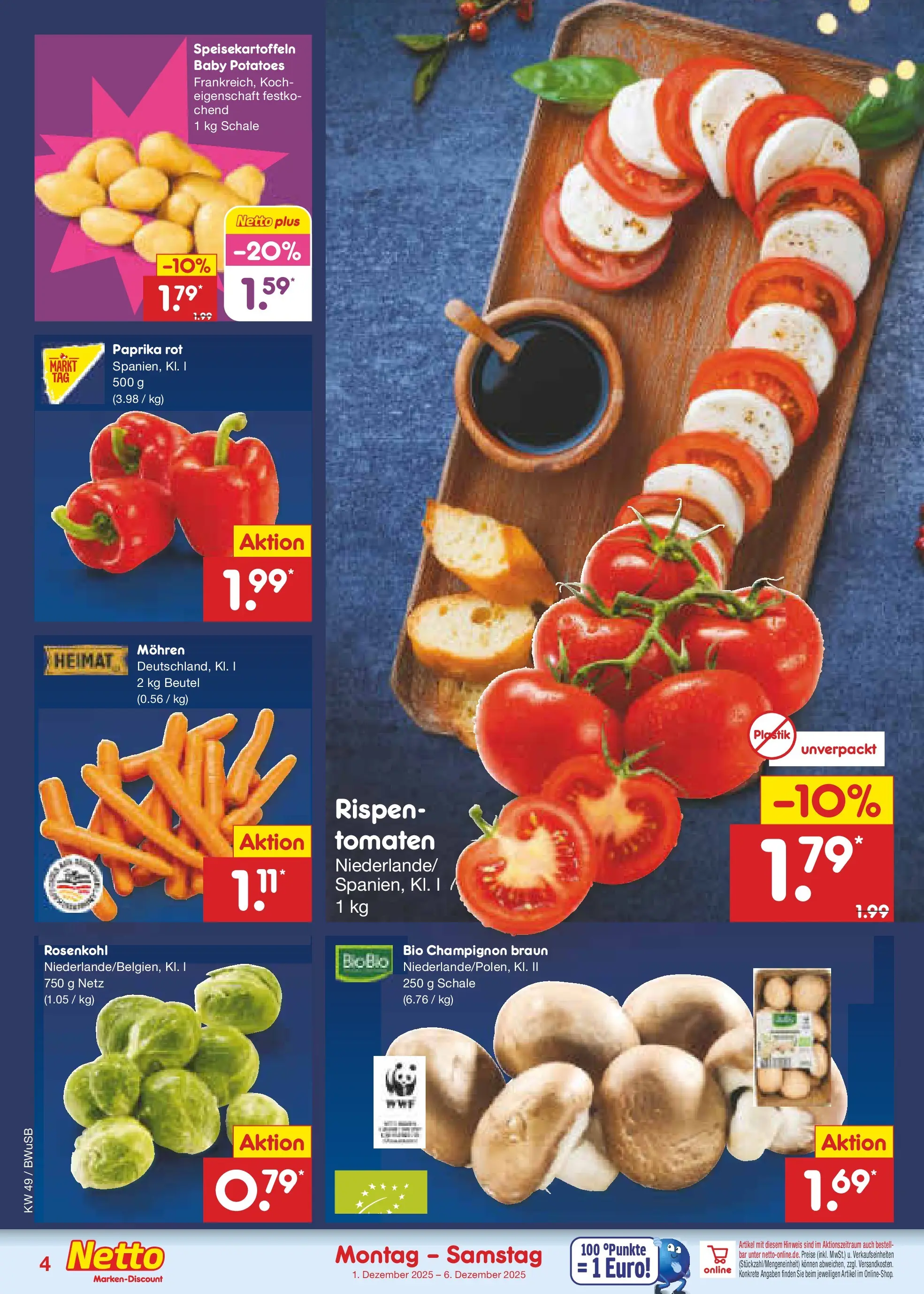 Netto Marken-Discount prospekt Bovenden	 (ab 01.12.2025) » Angebote | Seite: 4 | Produkte: Paprika rot, Tomaten, Mohren, Paprika