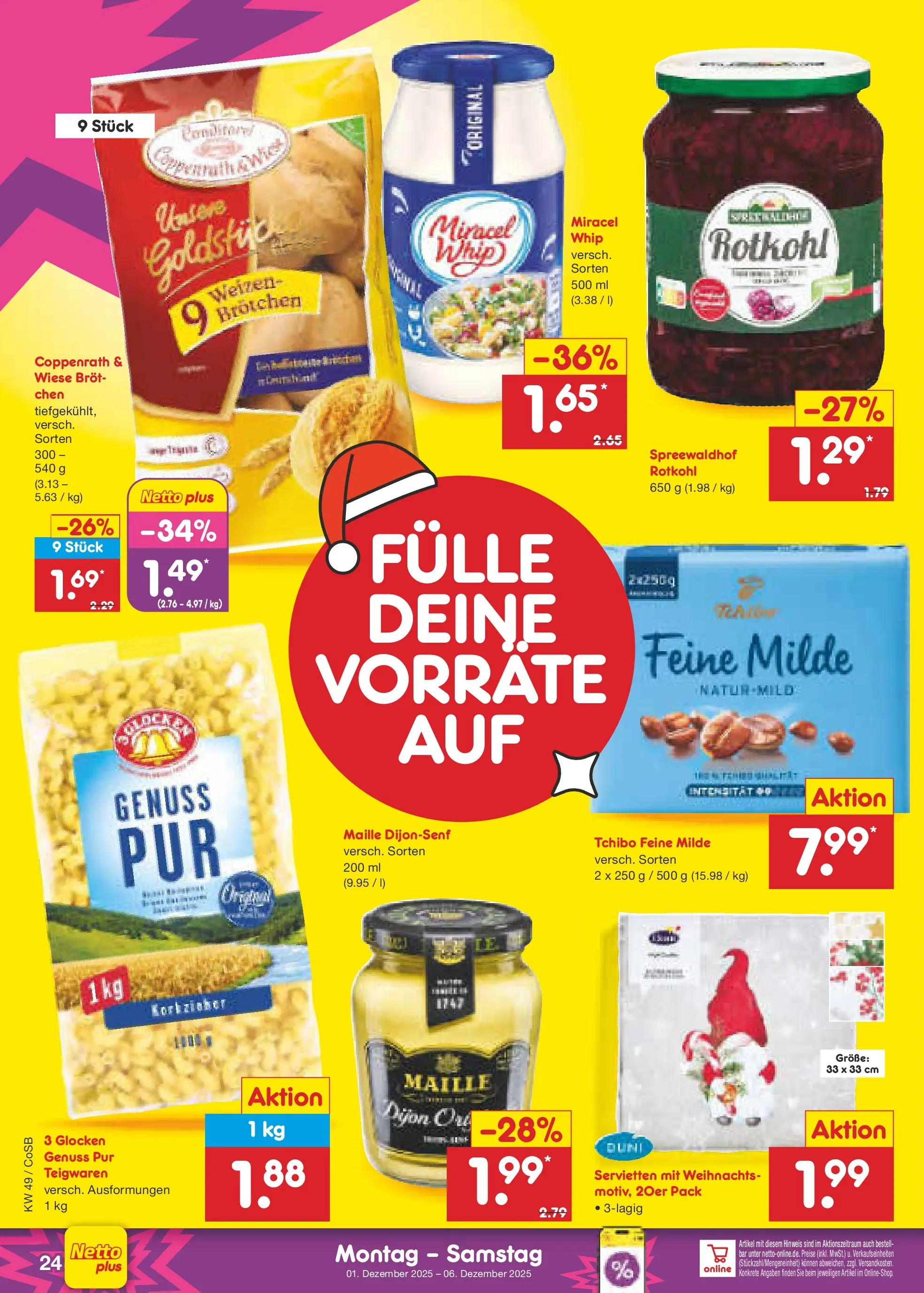 Netto Marken-Discount prospekt Kloster Lehnin	 (ab 01.12.2025) » Angebote | Seite: 26 | Produkte: Rotkohl, Miracel whip, Brot