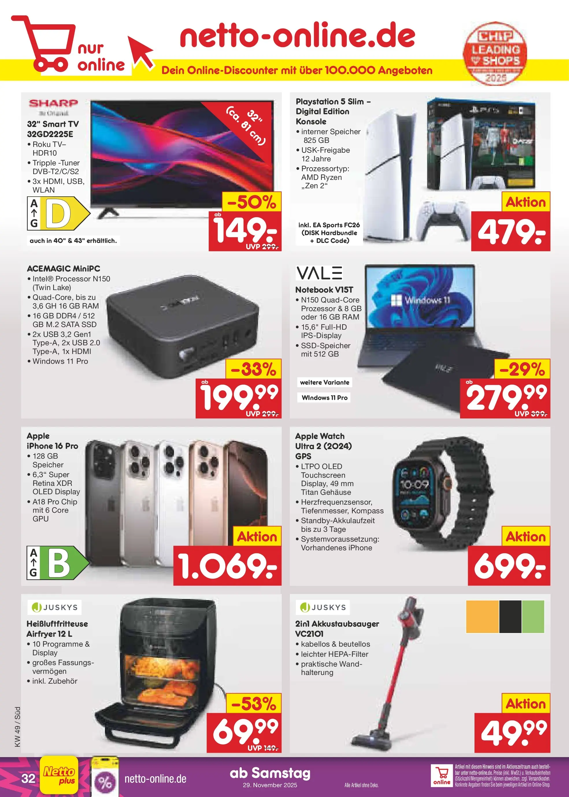 Netto Marken-Discount prospekt Gemmingen	 (ab 30.11.2025) » Angebote | Seite: 34 | Produkte: Apple watch, Playstation, Smart TV, Notebook