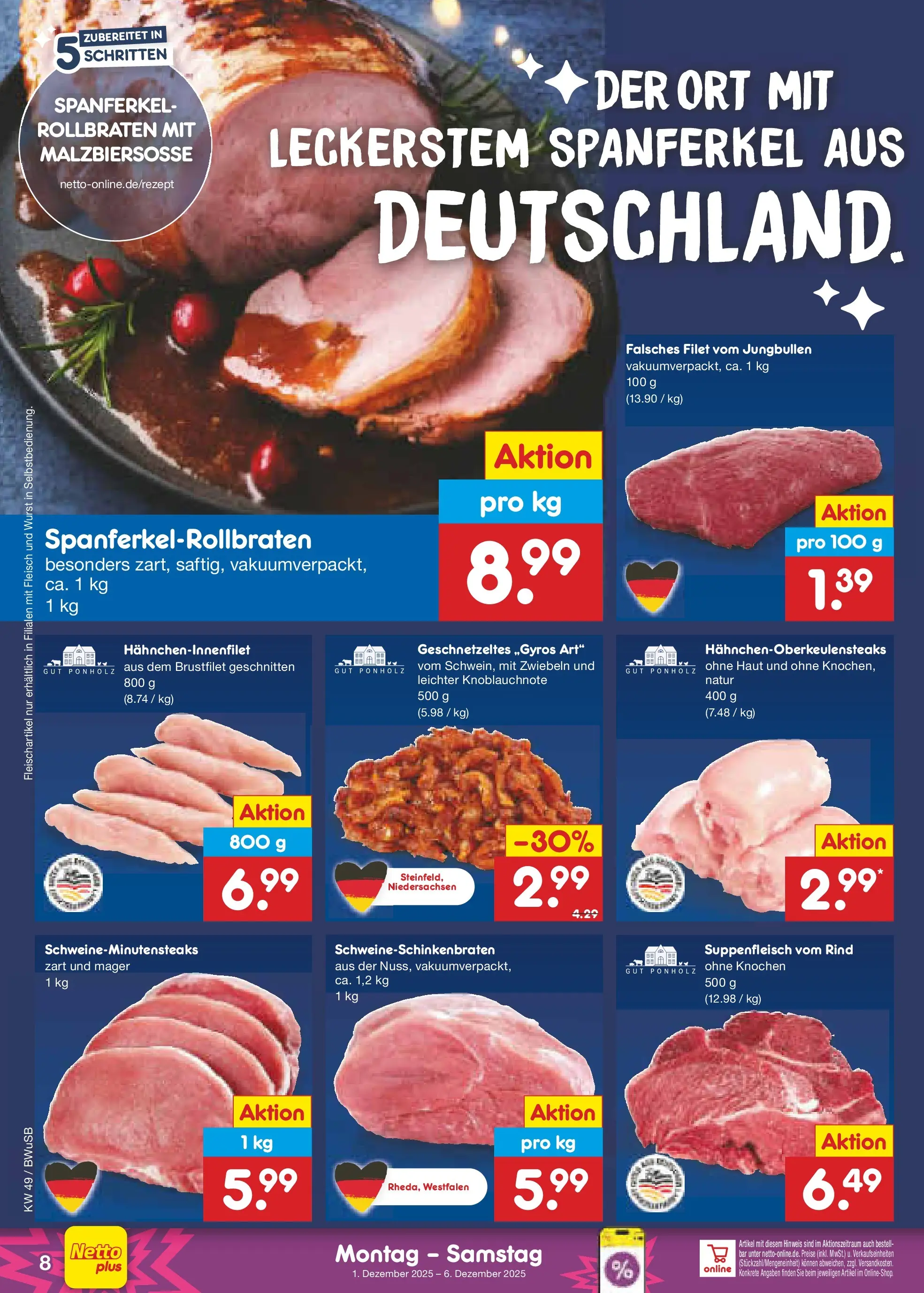 Netto Marken-Discount prospekt Bovenden	 (ab 01.12.2025) » Angebote | Seite: 8 | Produkte: Zwiebeln, Suppenfleisch, Wurst, Fleisch
