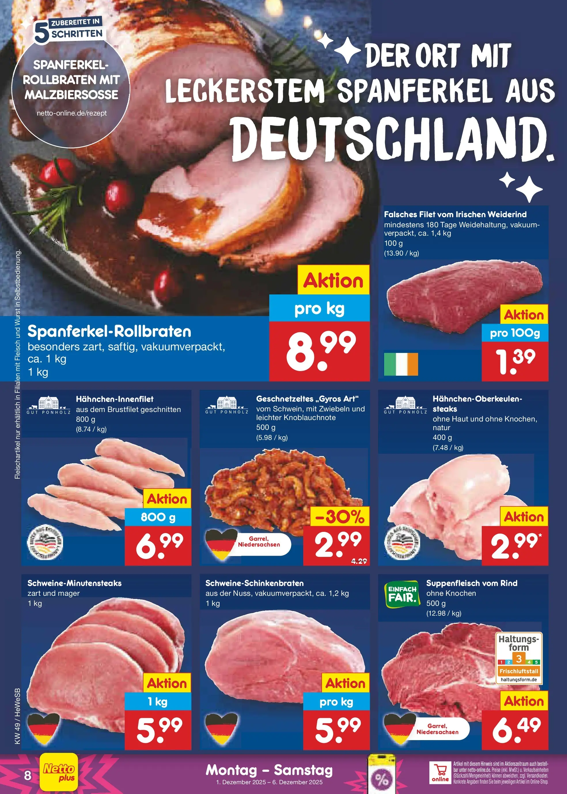 Netto Marken-Discount prospekt Brietlingen	 (ab 01.12.2025) » Angebote | Seite: 8 | Produkte: Zwiebeln, Suppenfleisch, Wurst, Fleisch