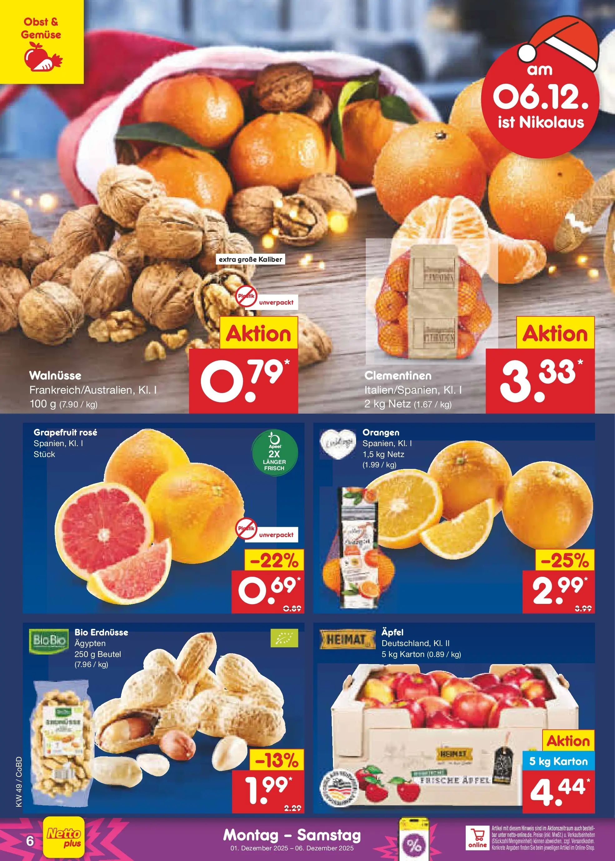 Netto Marken-Discount prospekt Delitzsch	 (ab 01.12.2025) » Angebote | Seite: 6 | Produkte: Walnüsse, Äpfel, Grapefruit, Gemüse