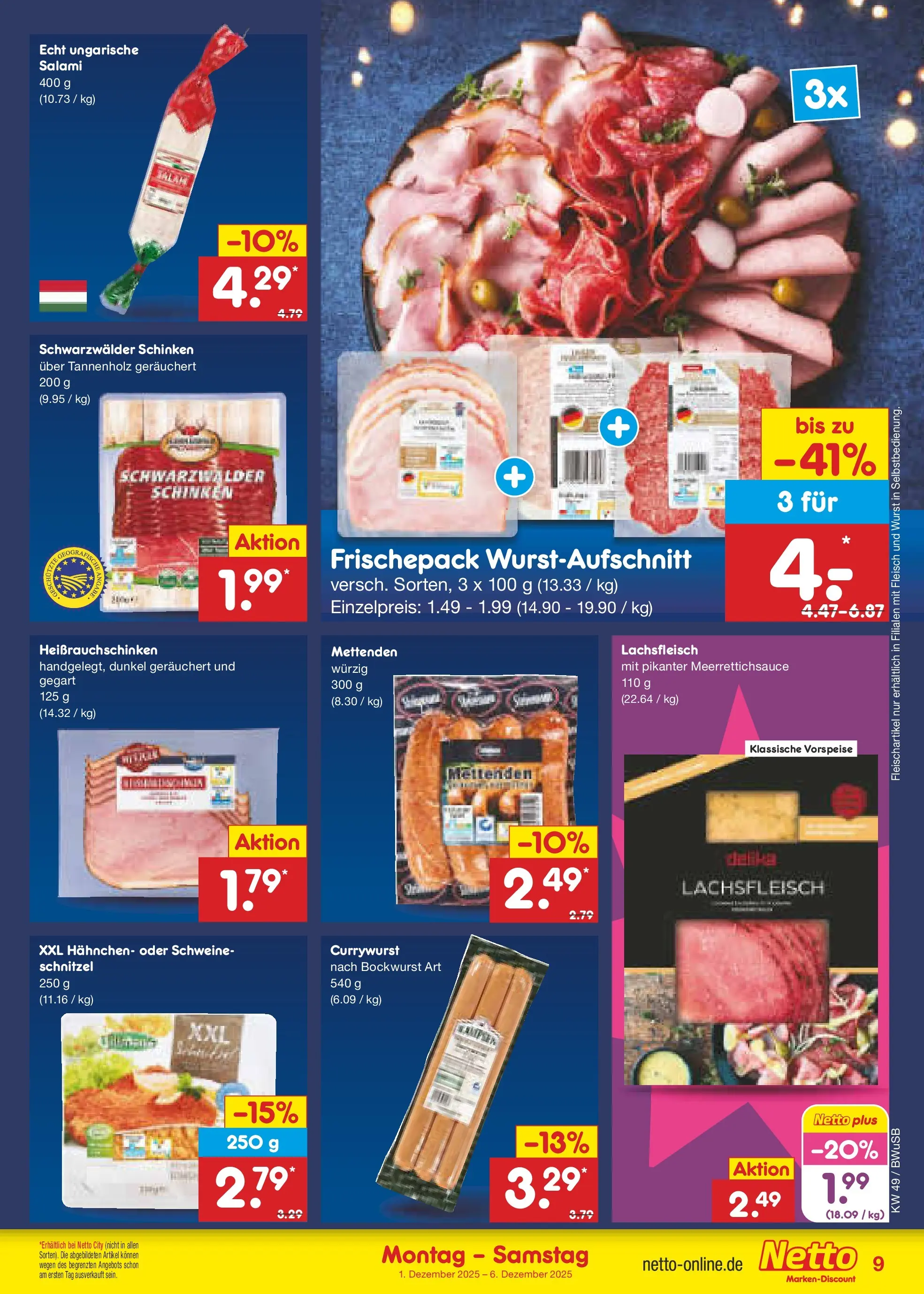 Netto Marken-Discount prospekt Bovenden	 (ab 01.12.2025) » Angebote | Seite: 9 | Produkte: Bockwurst, Hahnchen, Schnitzel, Schinken