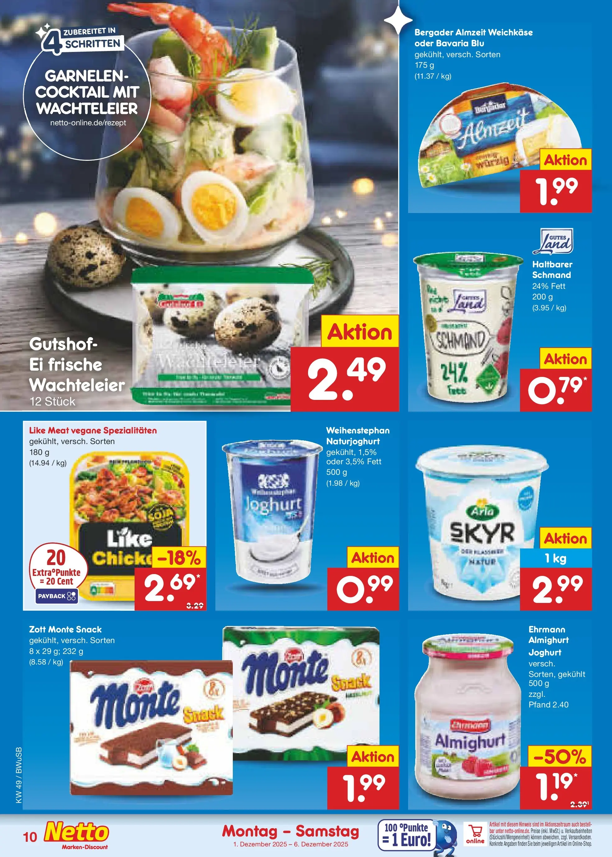 Netto Marken-Discount prospekt Bovenden	 (ab 01.12.2025) » Angebote | Seite: 10 | Produkte: Joghurt, Garnelen, Skyr, Like meat