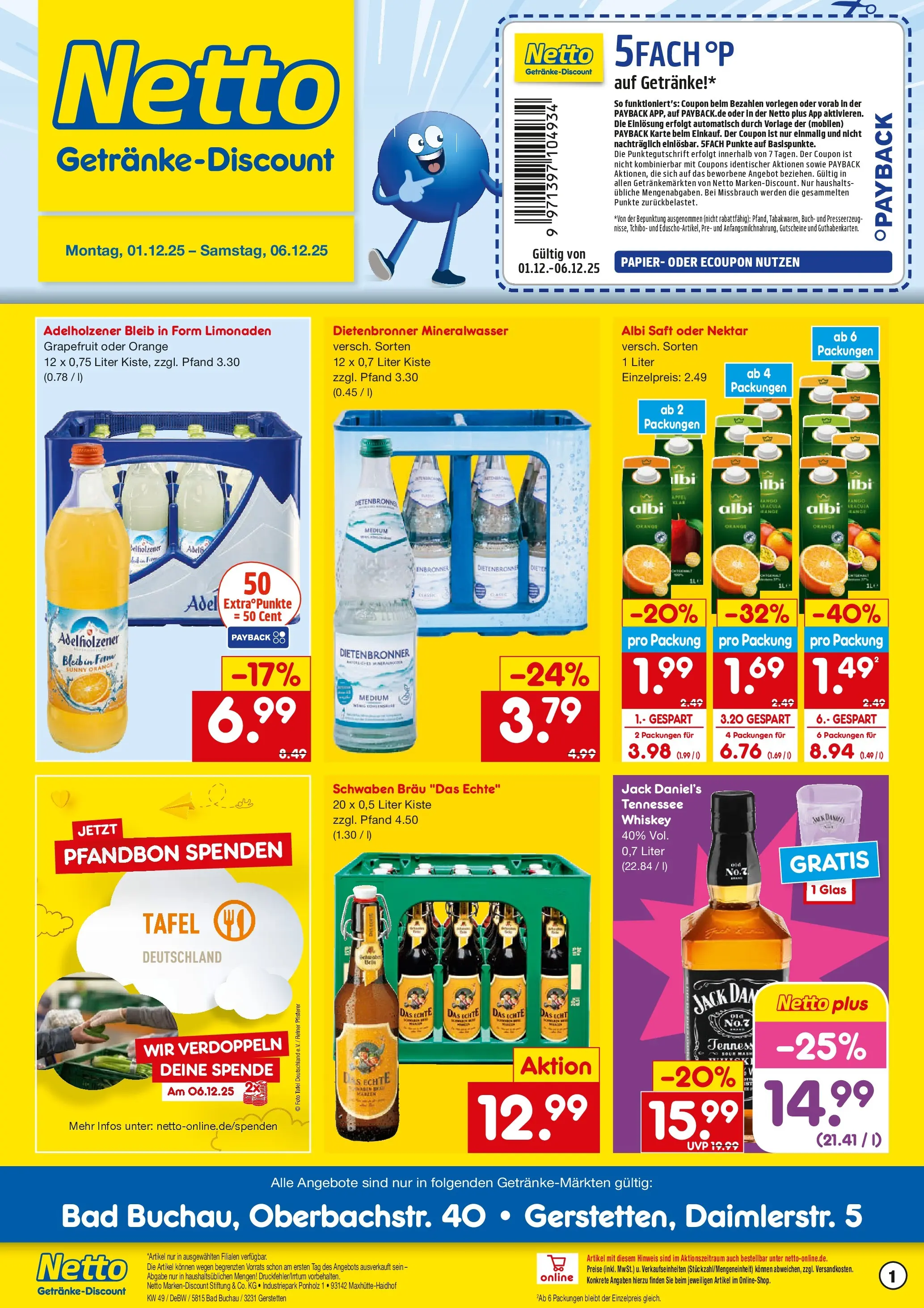 Netto Marken-Discount prospekt Gerstetten	 (ab 01.12.2025) » Angebote | Seite: 1 | Produkte: Bad, Adelholzener, Grapefruit, Whiskey