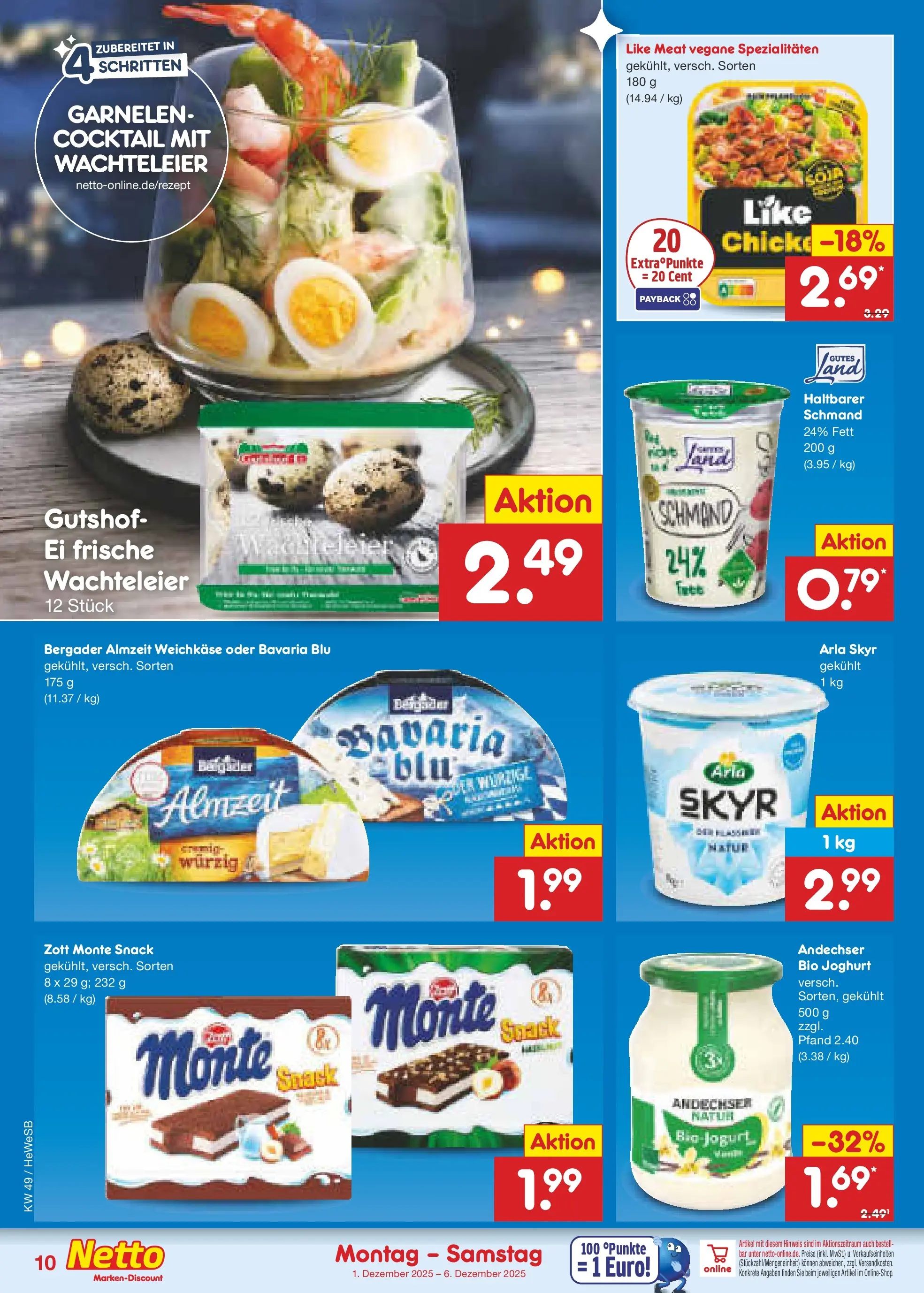 Netto Marken-Discount prospekt Brietlingen	 (ab 01.12.2025) » Angebote | Seite: 10 | Produkte: Joghurt, Garnelen, Skyr, Arla skyr