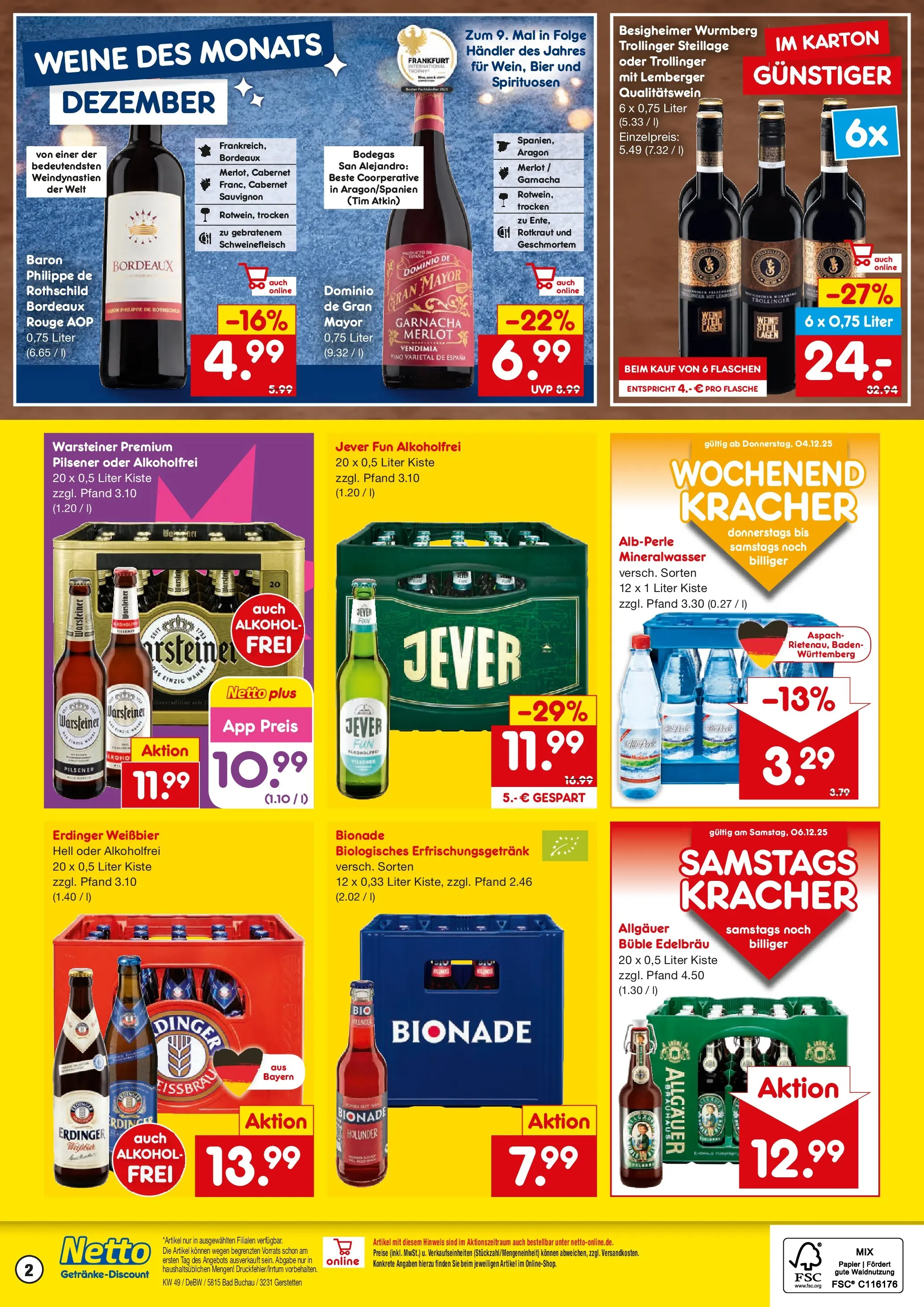 Netto Marken-Discount prospekt Gerstetten	 (ab 01.12.2025) » Angebote | Seite: 2 | Produkte: Merlot, Rouge, Mineralwasser, Warsteiner