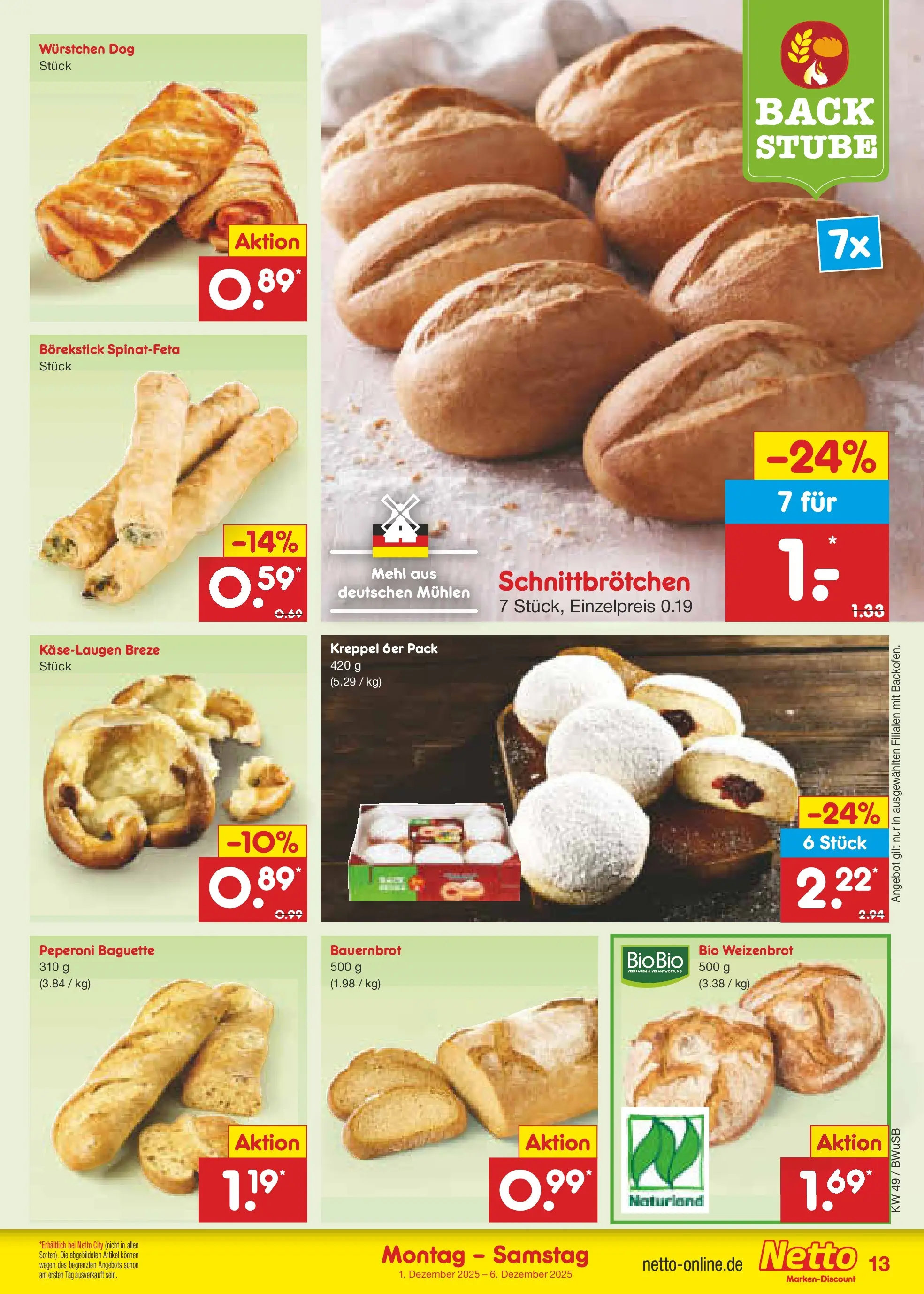 Netto Marken-Discount prospekt Bovenden	 (ab 01.12.2025) » Angebote | Seite: 13 | Produkte: Mehl, Baguette