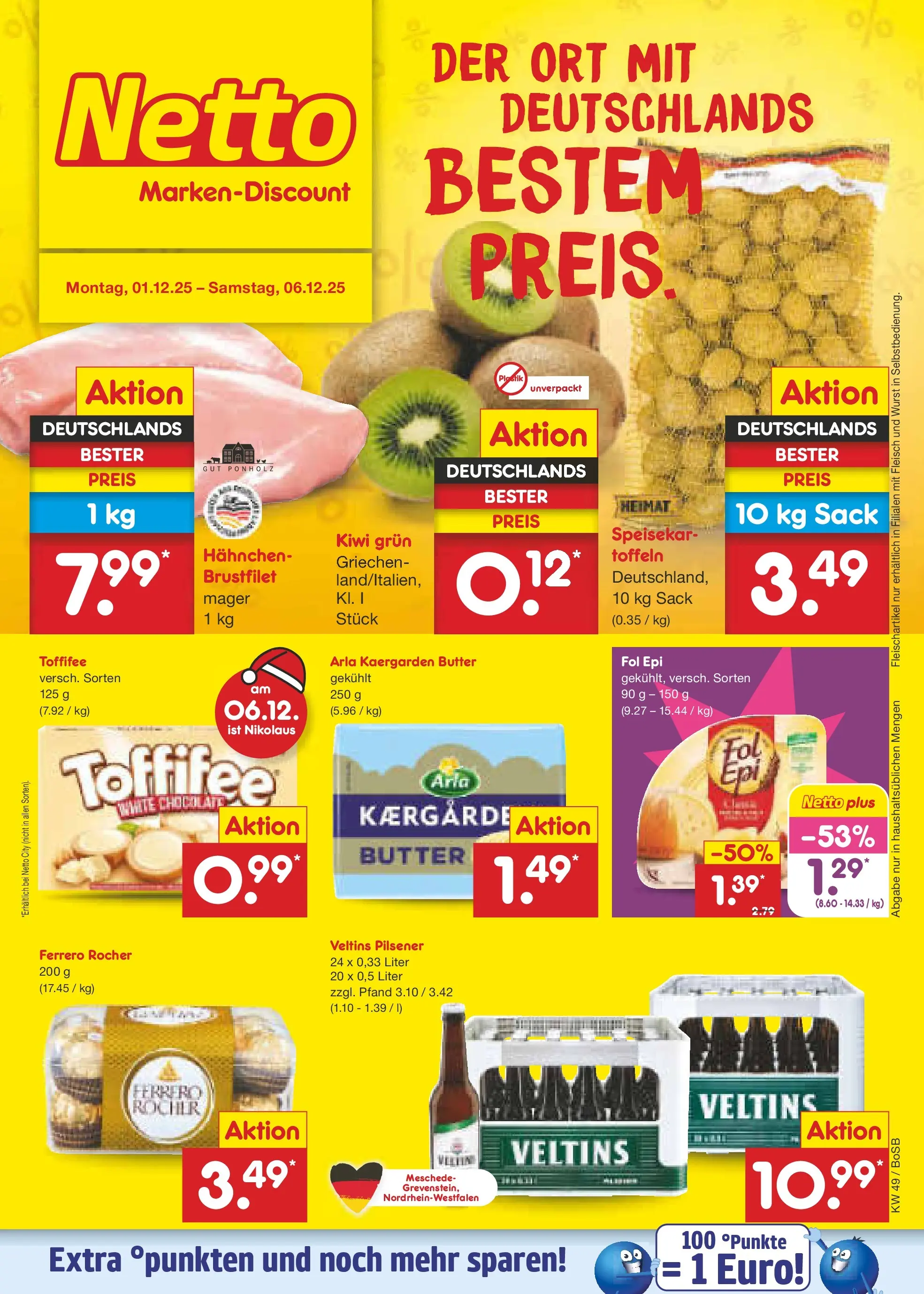 Netto Marken-Discount prospekt Stadtlohn	 (ab 01.12.2025) » Angebote | Seite: 1 | Produkte: Wurst, Toffifee, Fleisch, Veltins