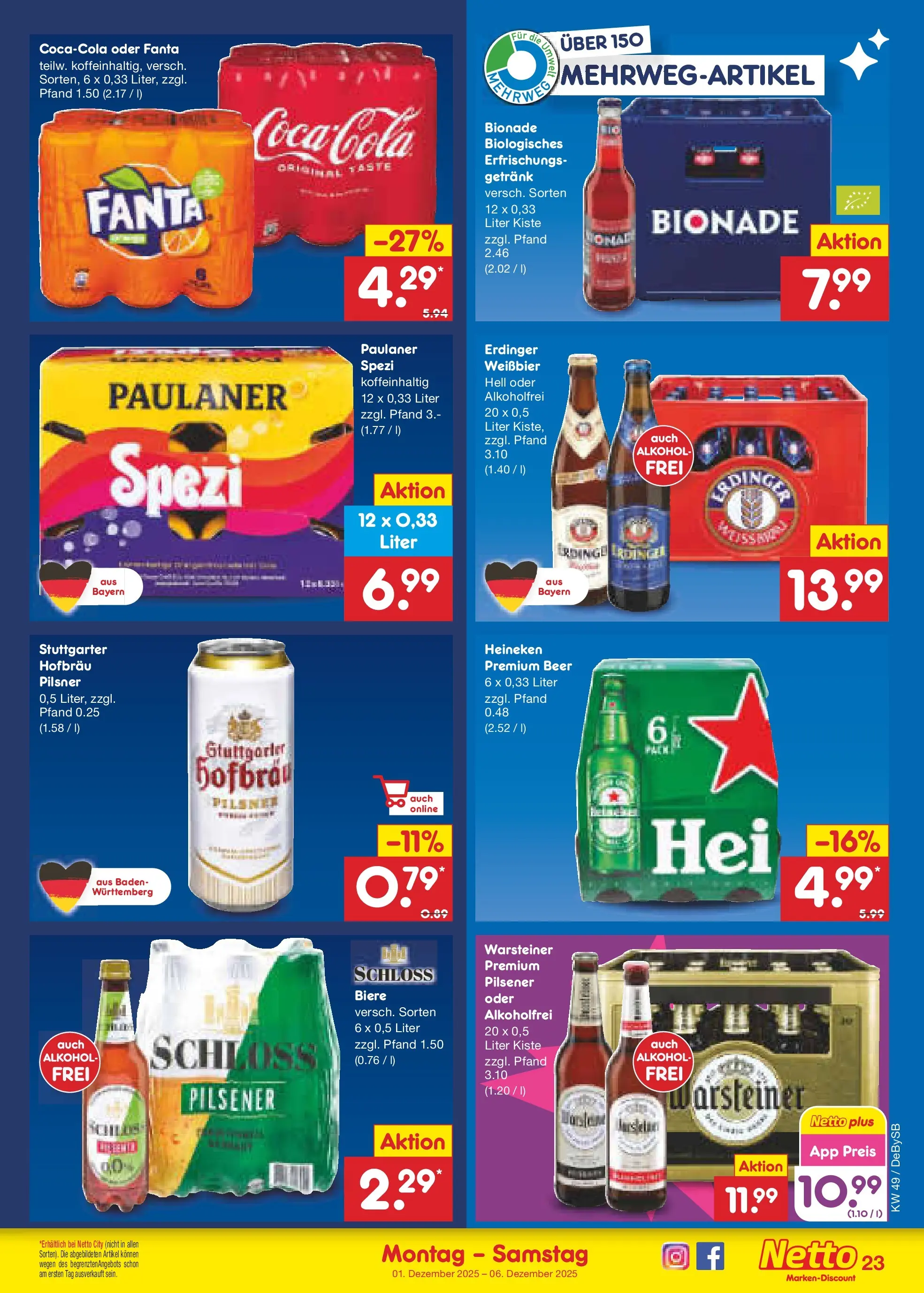 Netto Marken-Discount prospekt Thierhaupten	 (ab 30.11.2025) » Angebote | Seite: 25 | Produkte: Erdinger, Weißbier, Bionade, Paulaner