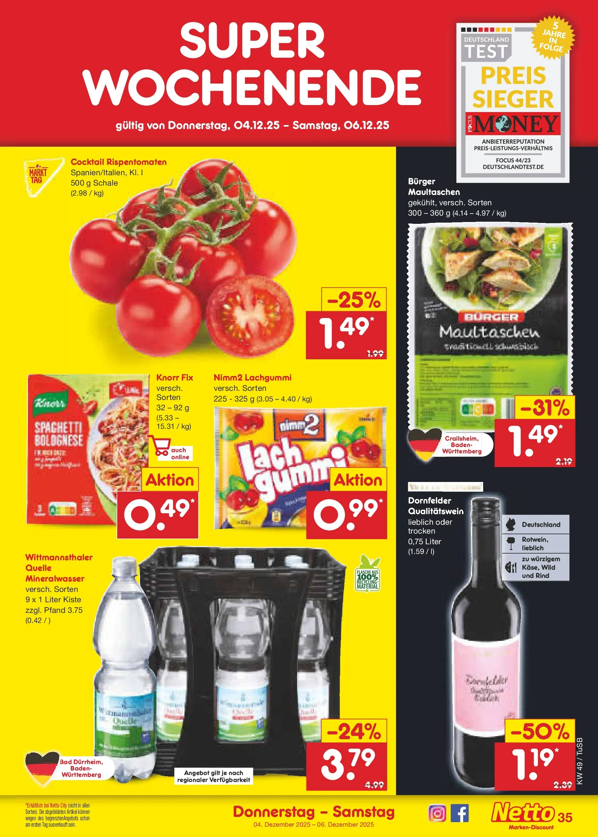 Netto Marken-Discount prospekt Calw-Stammheim	 (ab 30.11.2025) » Angebote | Seite: 37 | Produkte: Knorr fix, Bad, Burger, Maultaschen