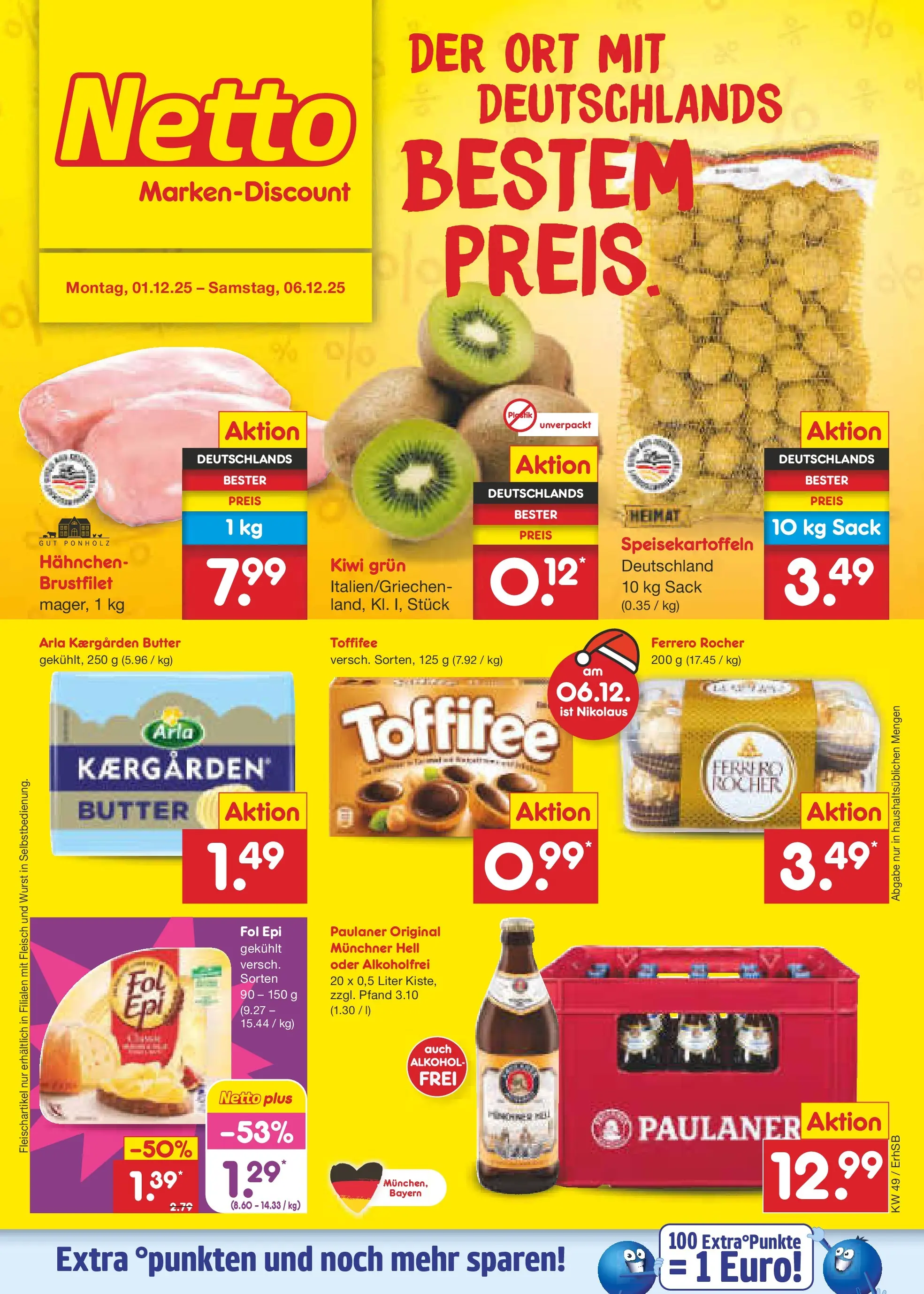 Netto Marken-Discount prospekt Metten	 (ab 01.12.2025) » Angebote | Seite: 1 | Produkte: Butter, Wurst, Kiwi, Paulaner