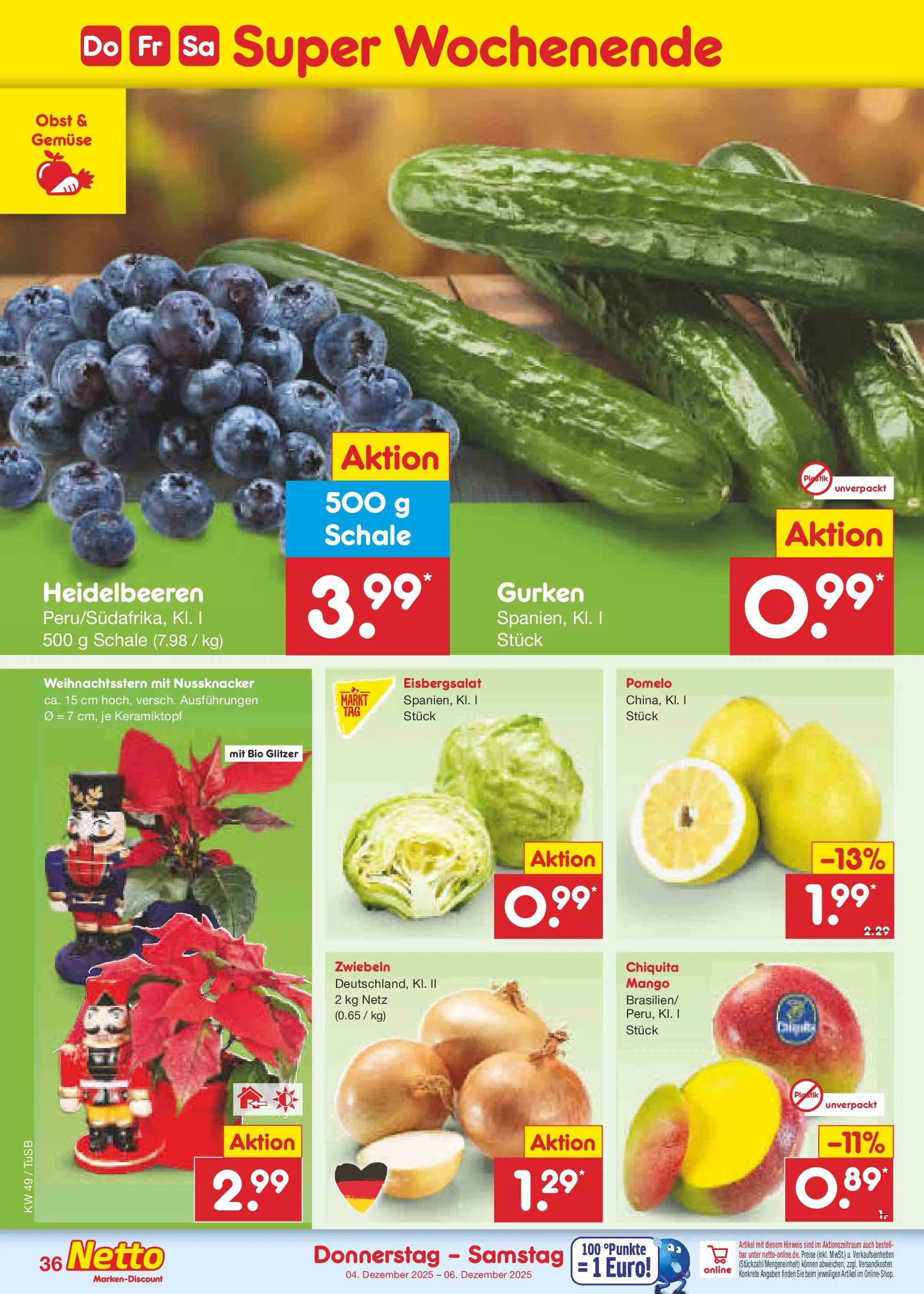 Netto Marken-Discount prospekt Calw-Stammheim	 (ab 30.11.2025) » Angebote | Seite: 38 | Produkte: Eisbergsalat, Heidelbeeren, Obst, Mango