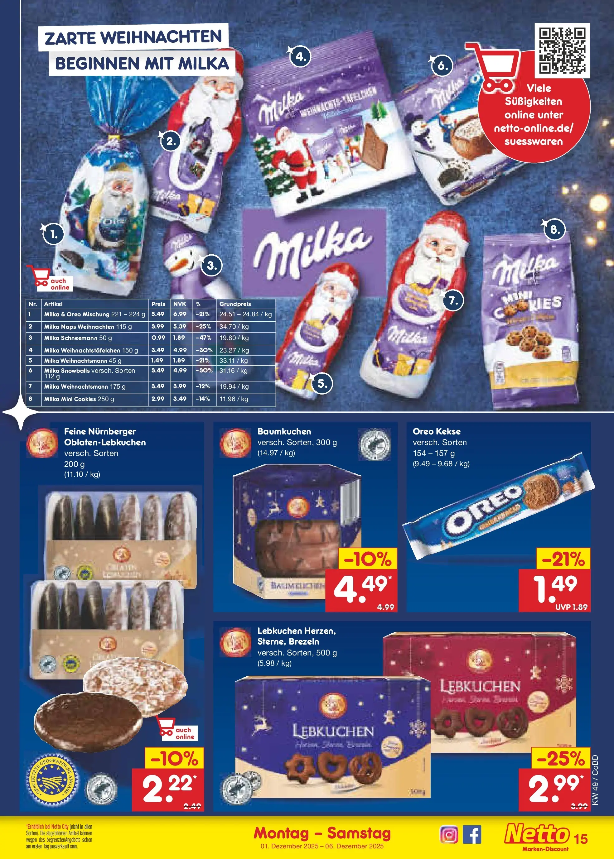 Netto Marken-Discount prospekt Delitzsch	 (ab 01.12.2025) » Angebote | Seite: 15 | Produkte: Milka, Süßigkeiten, Kekse