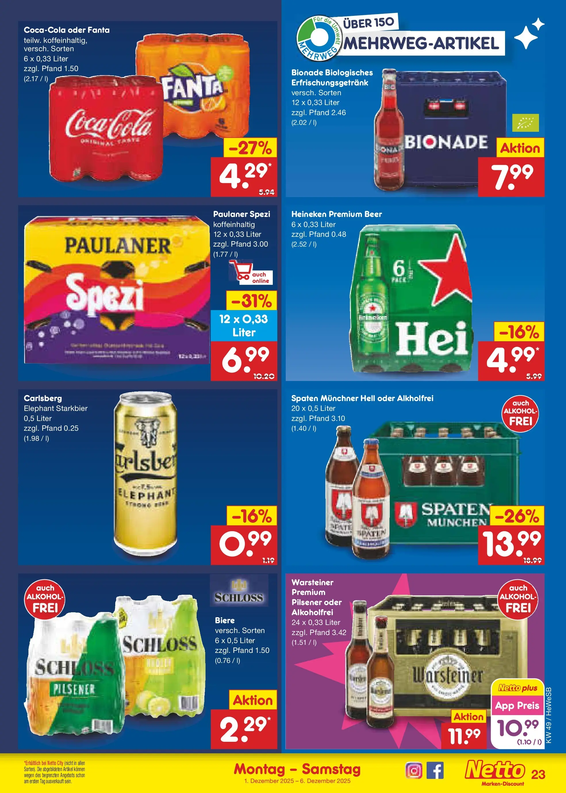 Netto Marken-Discount prospekt Brietlingen	 (ab 01.12.2025) » Angebote | Seite: 25 | Produkte: Coca cola, Carlsberg, Warsteiner, Paulaner