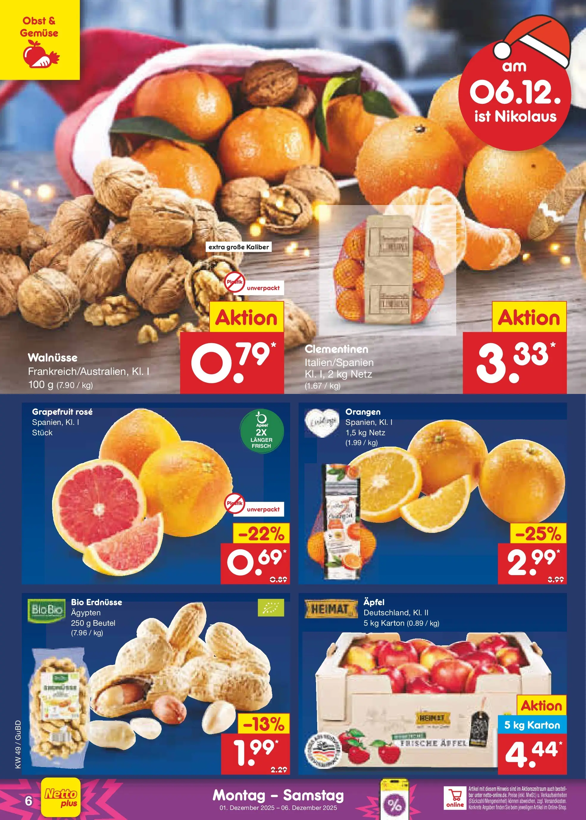 Netto Marken-Discount prospekt Glauchau	 (ab 30.11.2025) » Angebote | Seite: 6 | Produkte: Walnüsse, Äpfel, Orangen, Gemüse