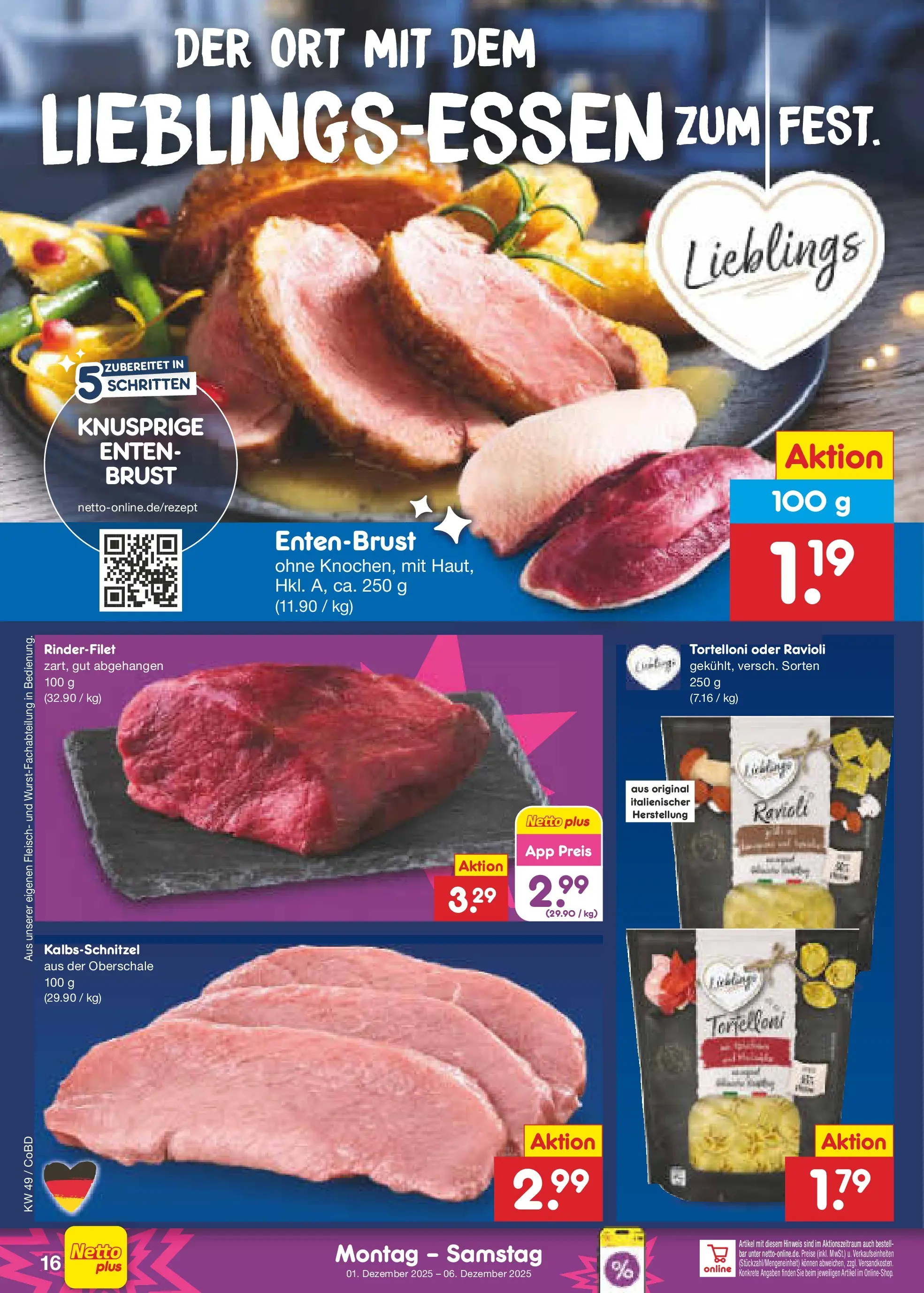Netto Marken-Discount prospekt Delitzsch	 (ab 01.12.2025) » Angebote | Seite: 18 | Produkte: Rinderfilet, Fleisch