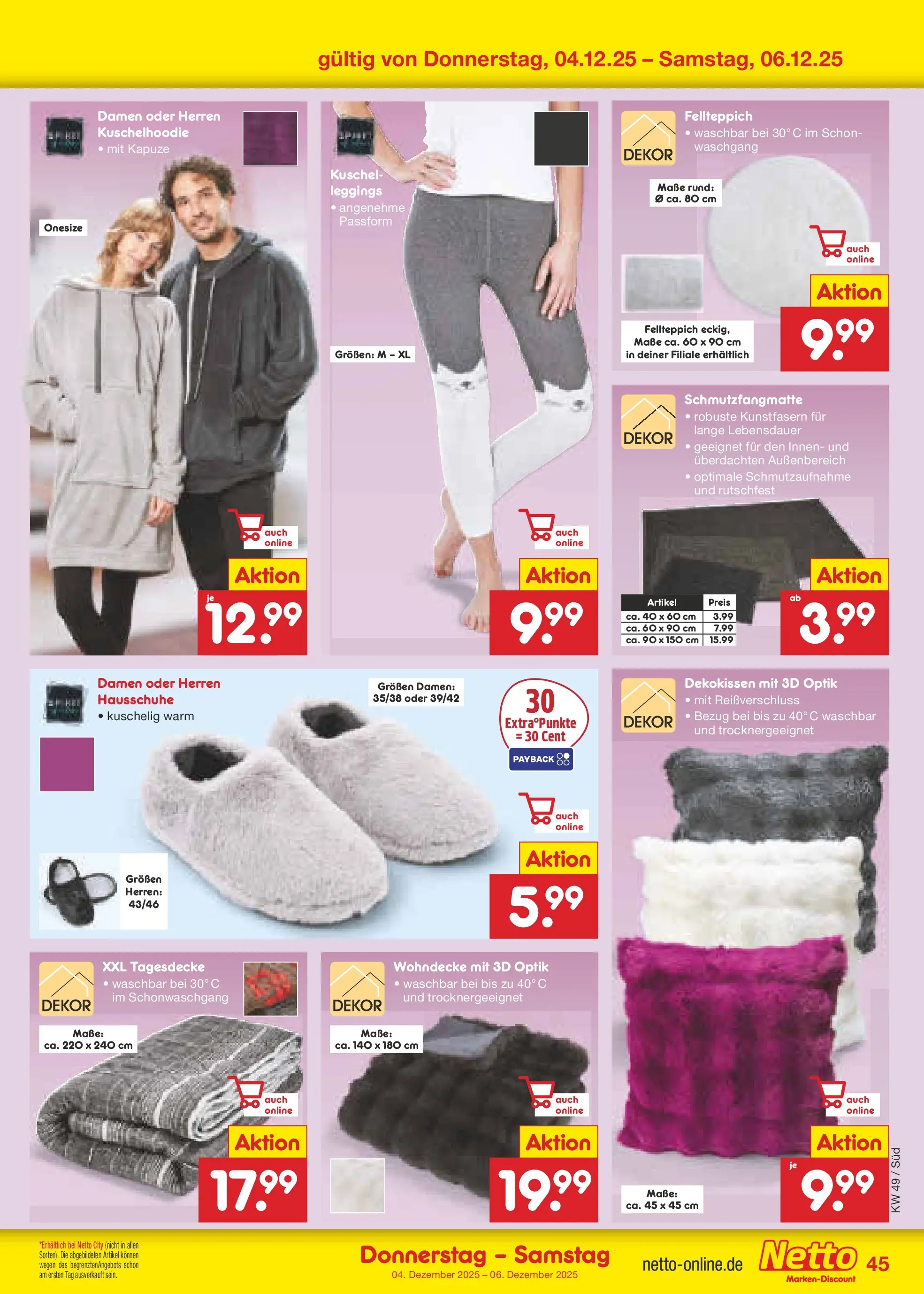 Netto Marken-Discount prospekt Gemmingen	 (ab 30.11.2025) » Angebote | Seite: 48 | Produkte: Tagesdecke, Schmutzfangmatte, Leggings, Hausschuhe