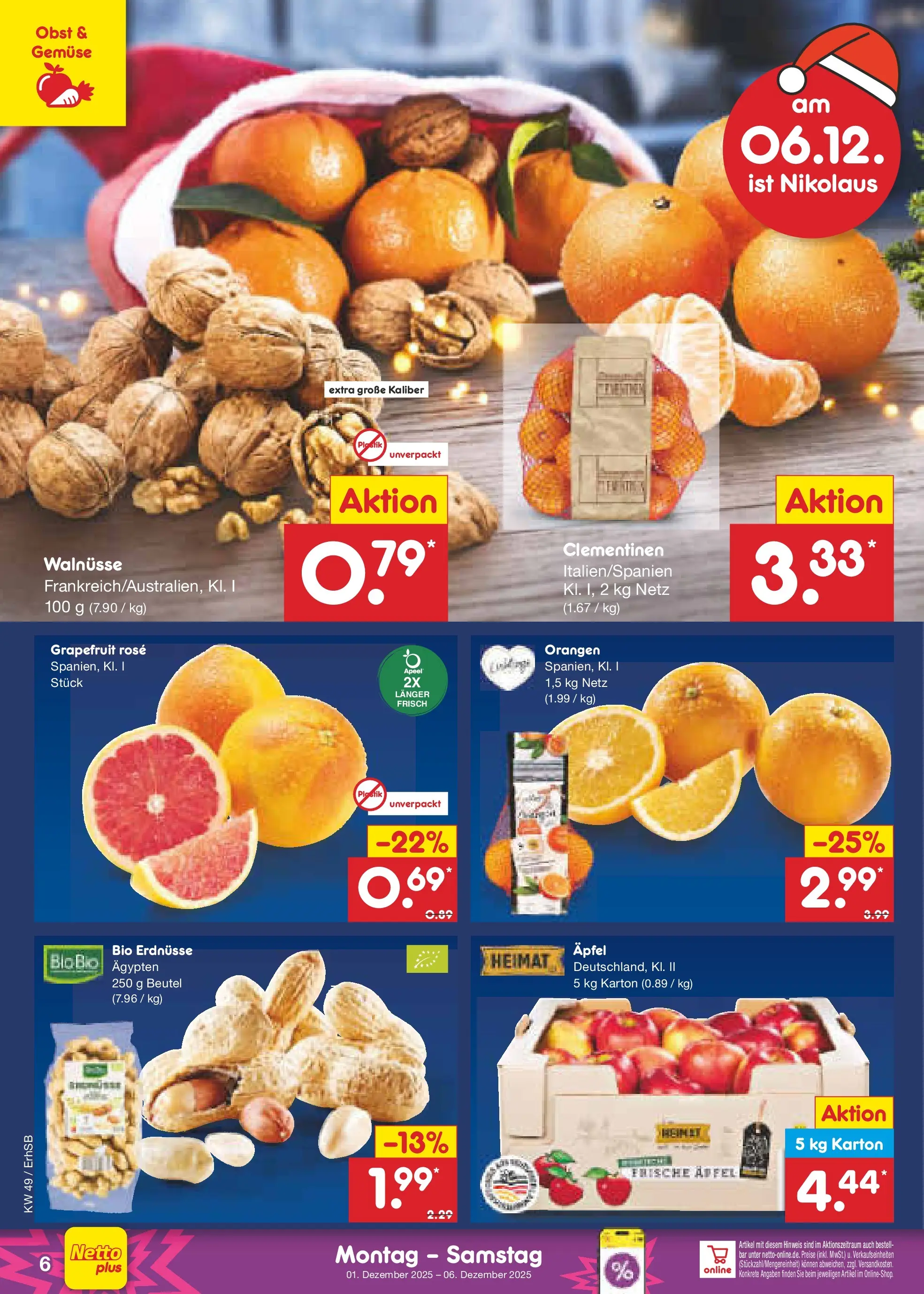 Netto Marken-Discount prospekt Metten	 (ab 01.12.2025) » Angebote | Seite: 6 | Produkte: Walnüsse, Äpfel, Grapefruit, Obst