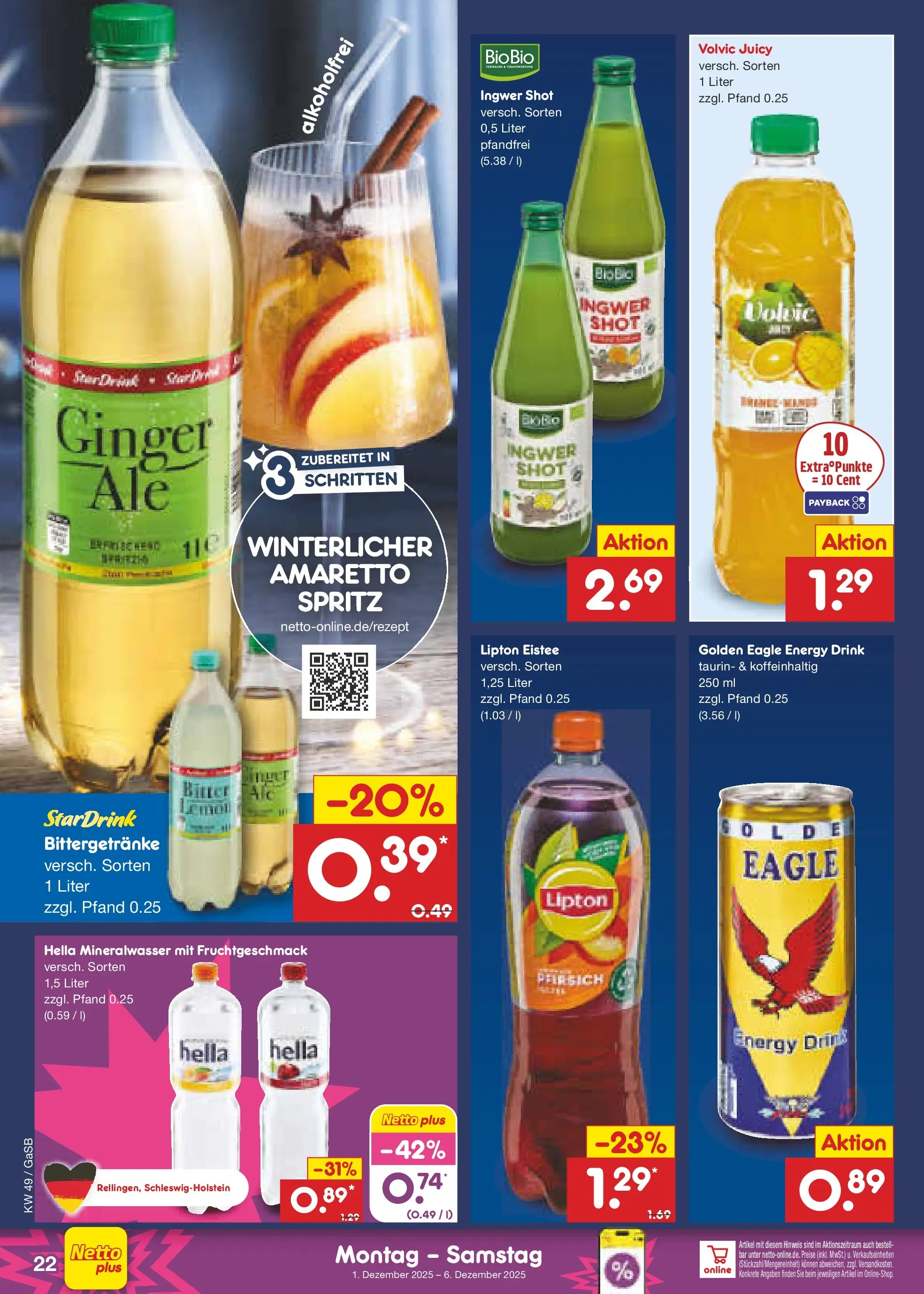 Netto Marken-Discount prospekt Moormerland	 (ab 01.12.2025) » Angebote | Seite: 24 | Produkte: Mineralwasser, Hella, Pfirsich, Volvic