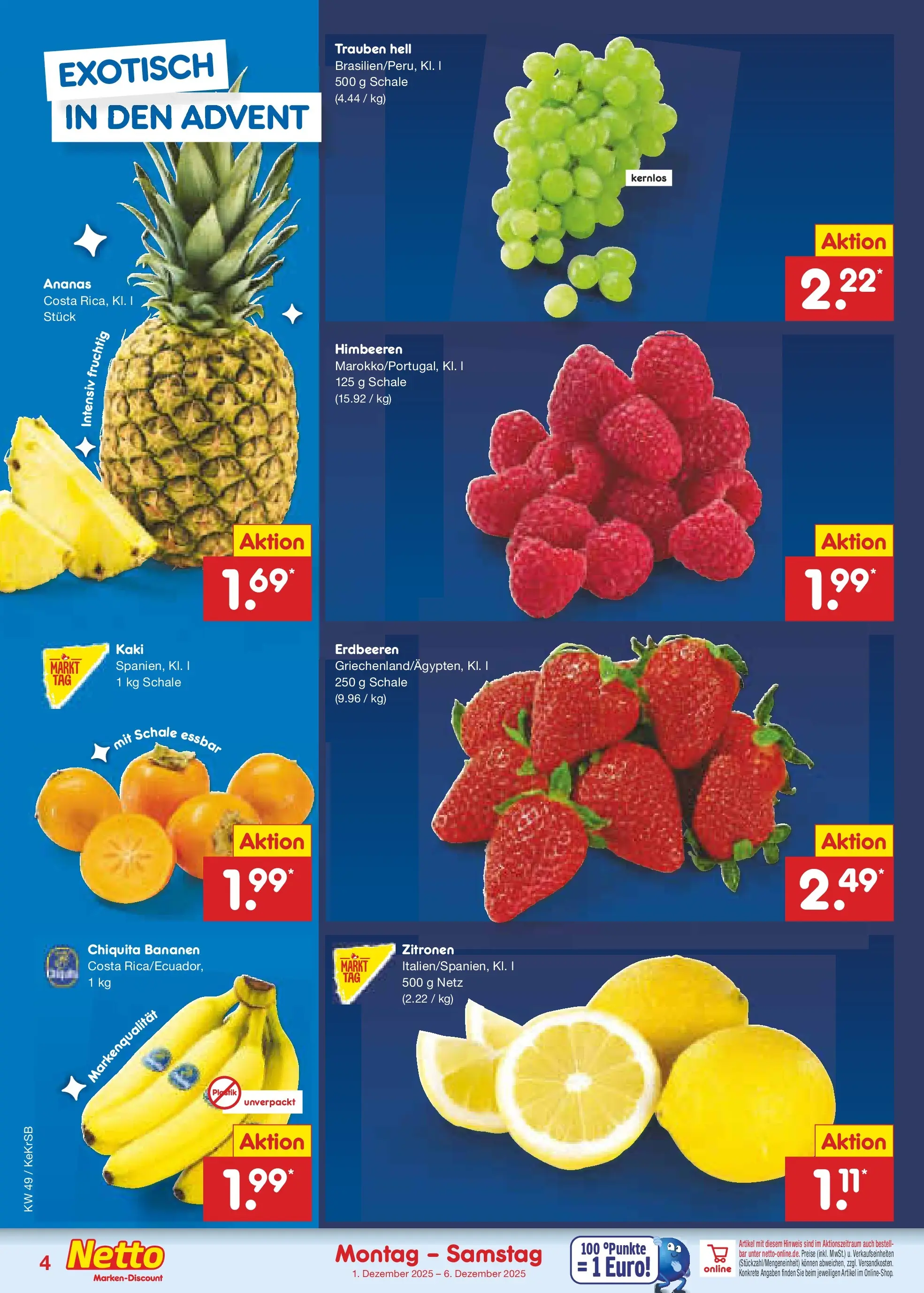 Netto Marken-Discount prospekt Kruft	 (ab 01.12.2025) » Angebote | Seite: 4 | Produkte: Himbeeren, Trauben, Erdbeeren, Zitronen