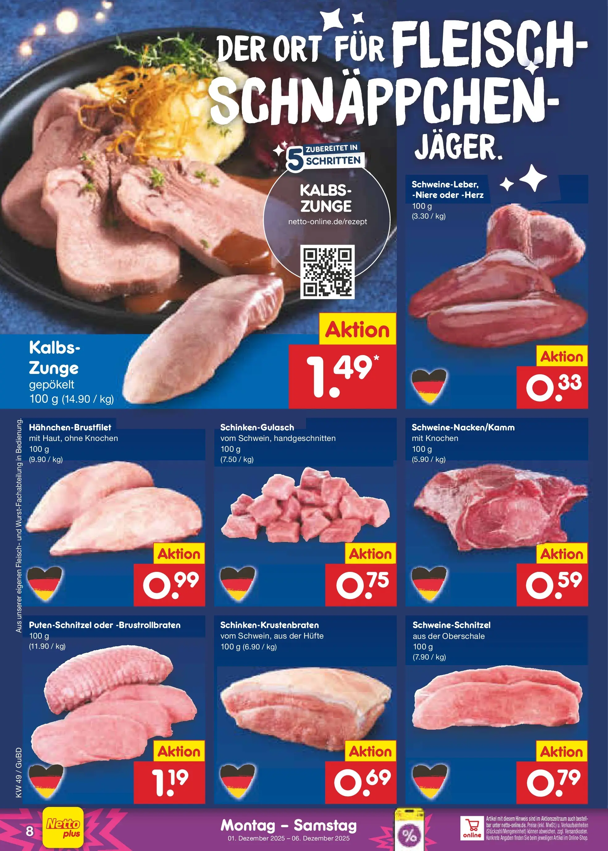 Netto Marken-Discount prospekt Glauchau	 (ab 30.11.2025) » Angebote | Seite: 8 | Produkte: Putenschnitzel, Fleisch