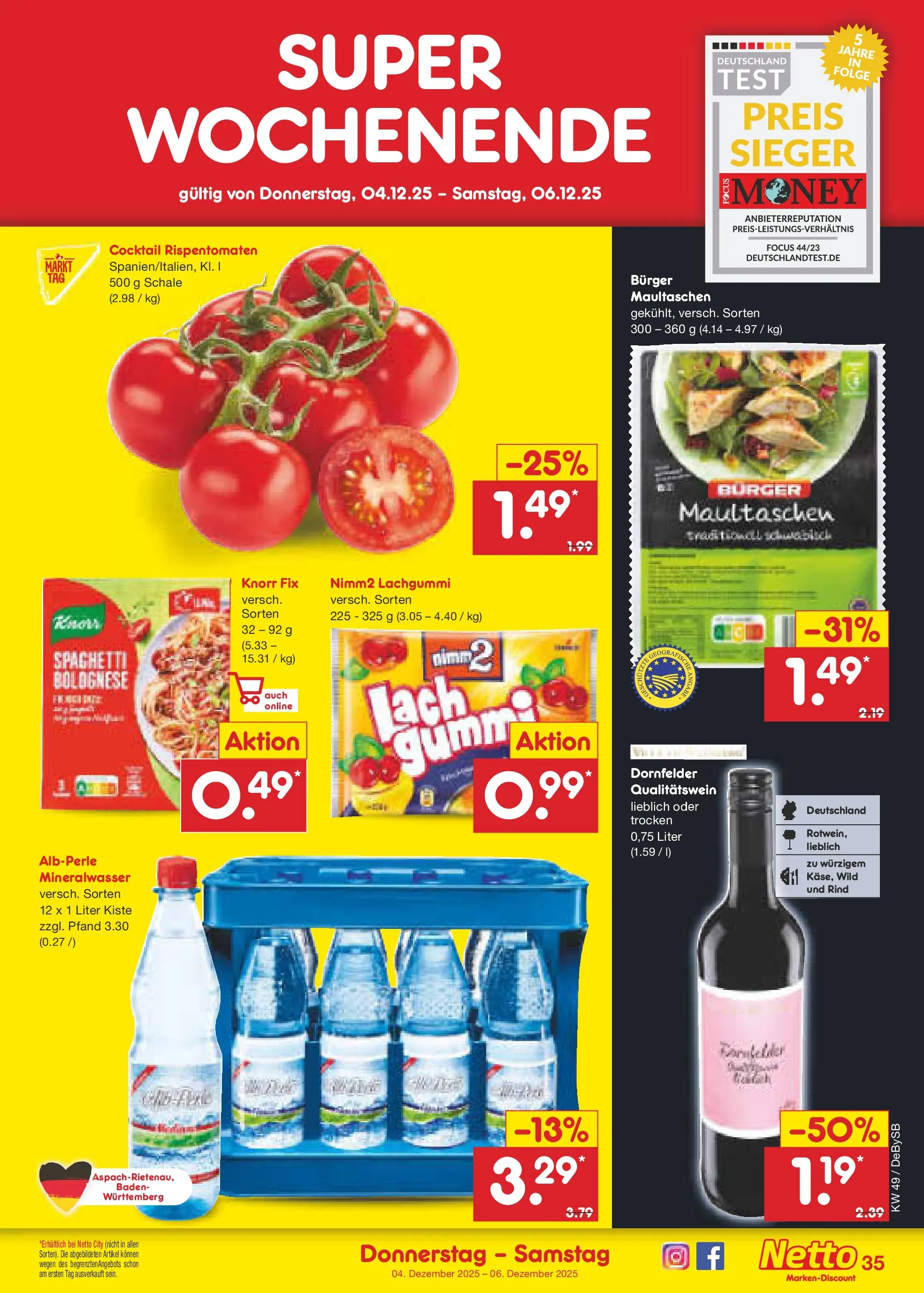 Netto Marken-Discount prospekt Thierhaupten	 (ab 30.11.2025) » Angebote | Seite: 37 | Produkte: Burger, Knorr, Mineralwasser, Maultaschen