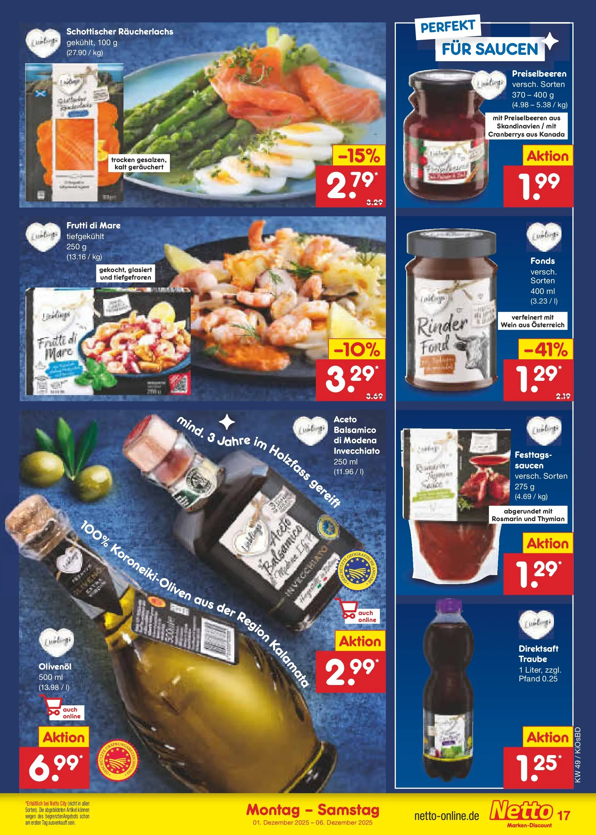 Netto Marken-Discount prospekt Mistelbach	 (ab 01.12.2025) » Angebote | Seite: 19 | Produkte: Balsamico, Olivenol, Räucherlachs, Wein