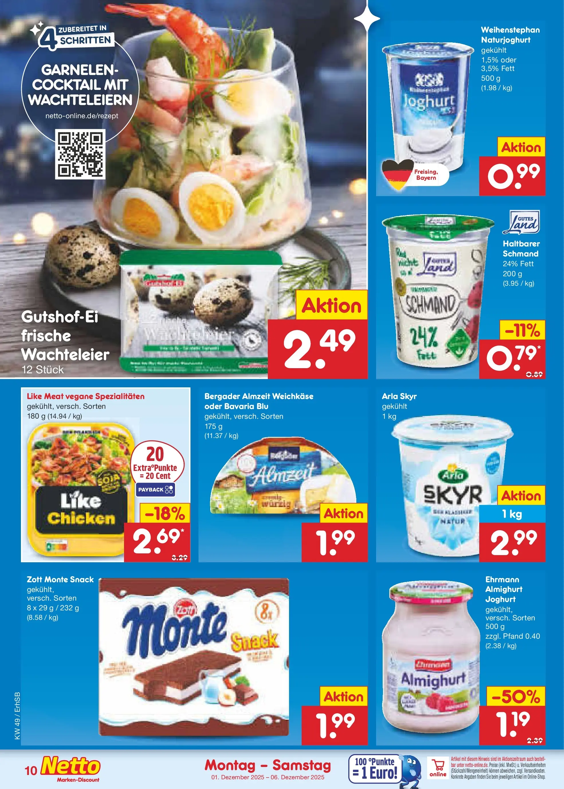 Netto Marken-Discount prospekt Metten	 (ab 01.12.2025) » Angebote | Seite: 10 | Produkte: Garnelen, Skyr, Arla skyr, Like meat