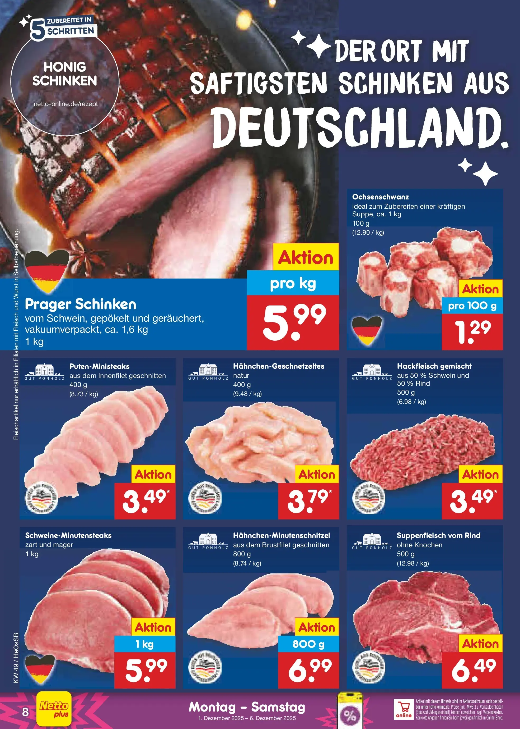 Netto Marken-Discount prospekt Kröpelin	 (ab 01.12.2025) » Angebote | Seite: 8 | Produkte: Suppenfleisch, Schinken, Fleisch, Hackfleisch