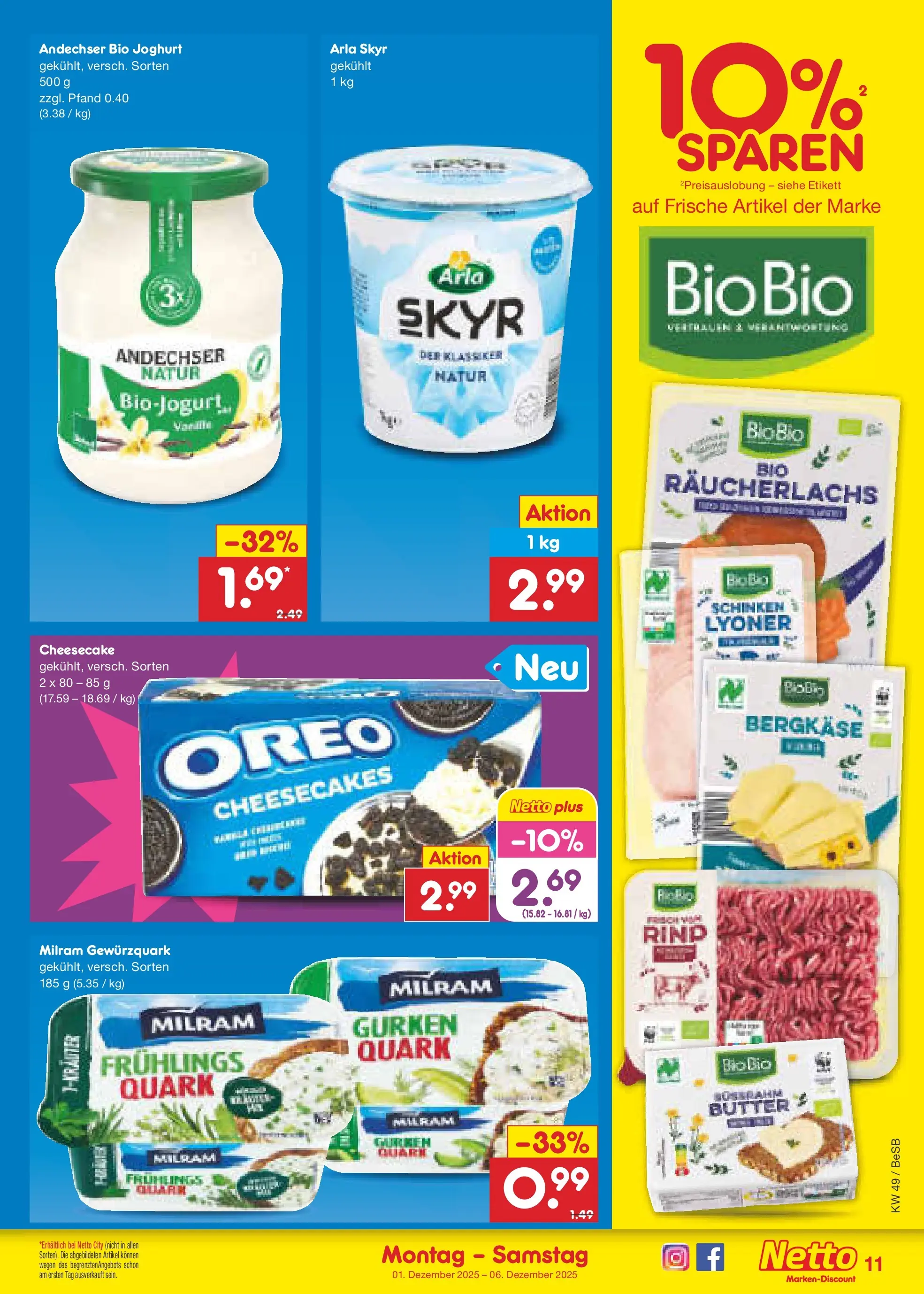 Netto Marken-Discount prospekt Berlin-Spandau	 (ab 01.12.2025) » Angebote | Seite: 11 | Produkte: Arla skyr, Räucherlachs, Milram, Gurken