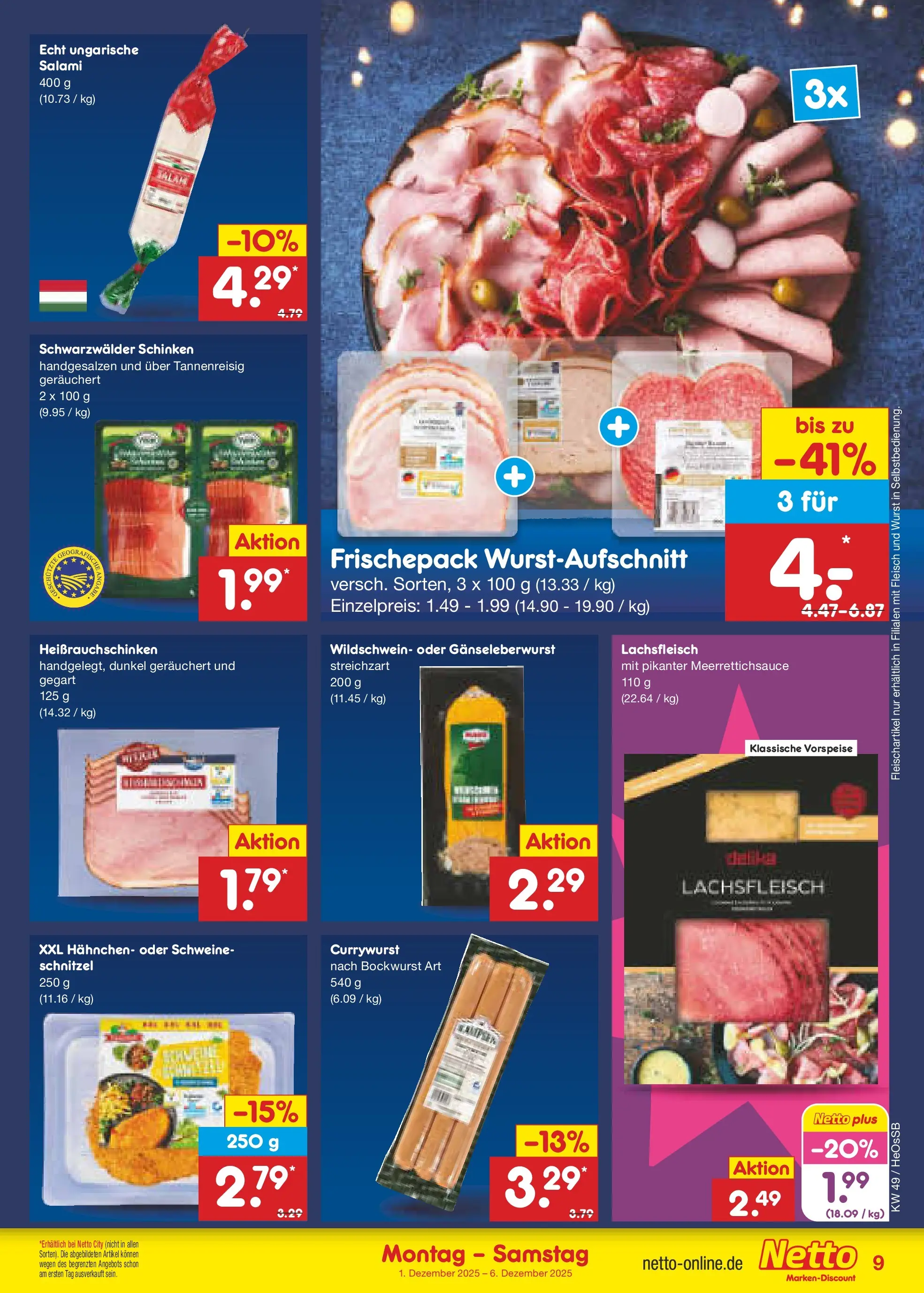 Netto Marken-Discount prospekt Kröpelin	 (ab 01.12.2025) » Angebote | Seite: 9 | Produkte: Bockwurst, Schnitzel, Wurst, Schinken