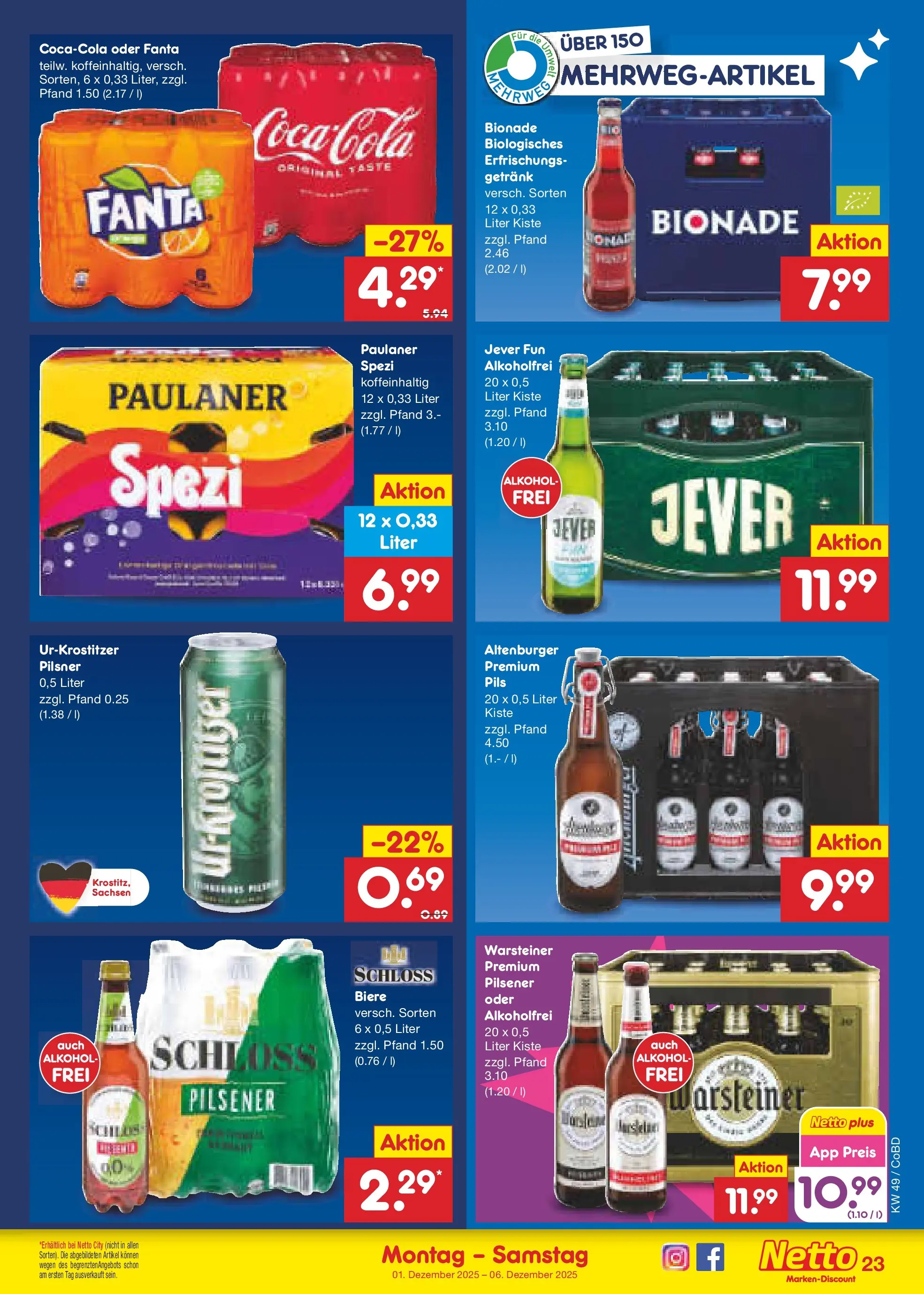 Netto Marken-Discount prospekt Delitzsch	 (ab 01.12.2025) » Angebote | Seite: 25 | Produkte: Fanta, Bionade, Warsteiner, Paulaner